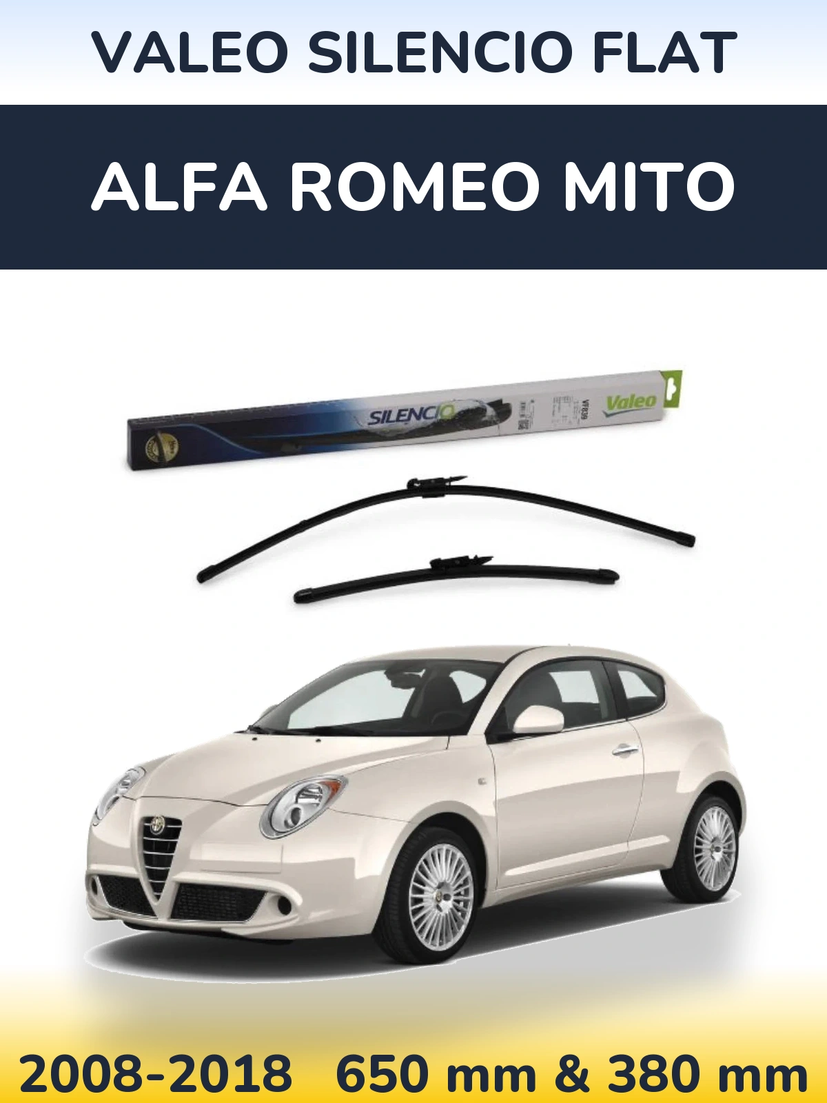 Комплект передніх щіток Valeo Silencio Flat 650 & 380 мм для Alfa Romeo MiTo 2008-2018