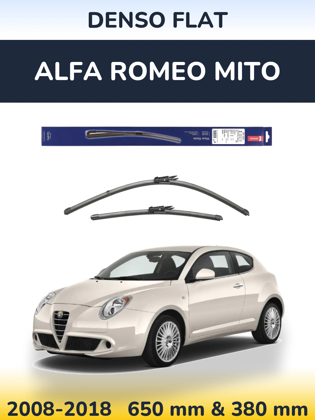 Komplet przednich wycieraczek Denso Flat 650 & 380 mm do Alfa Romeo MiTo 2008-2018