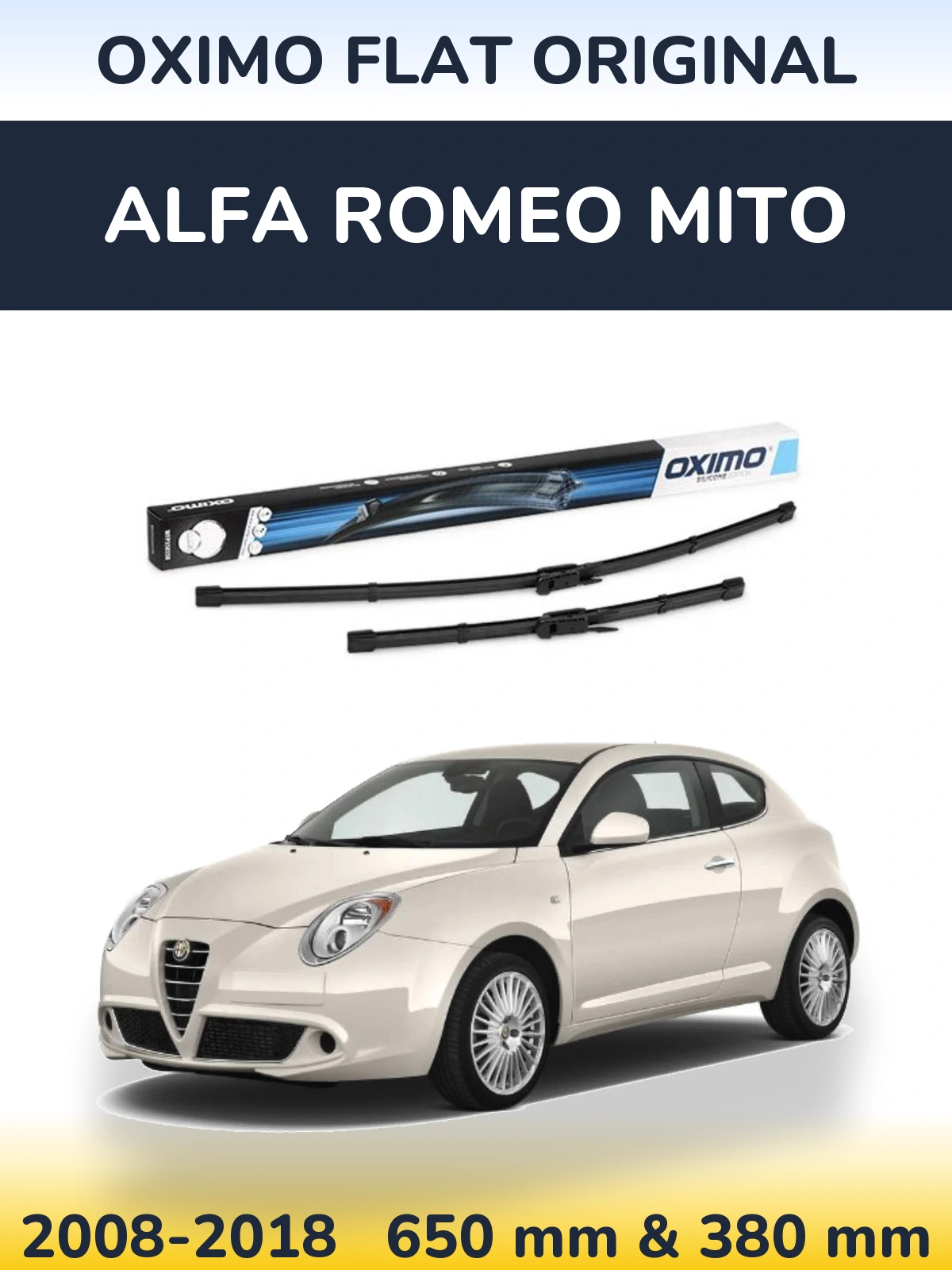 Комплект передніх щіток Oximo Flat Original 650 & 380 мм для Alfa Romeo MiTo 2008-2018