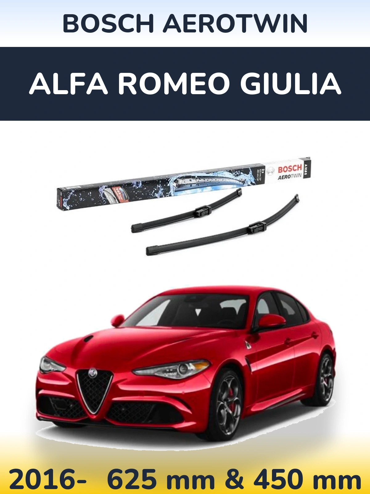 Komplet przednich wycieraczek BOSCH AeroTwin 625 & 450 mm do Alfa Romeo Giulia 2016-2026