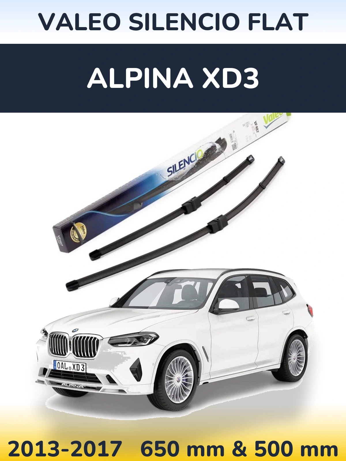 Комплект передніх щіток Valeo Silencio Flat 650 & 500 мм для Alpina XD3 2013-2017