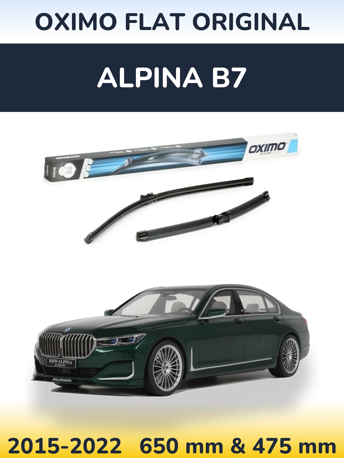 Front wiper blade set Oximo Flat Original 650 & 475 mm for Alpina B7 2015-2022