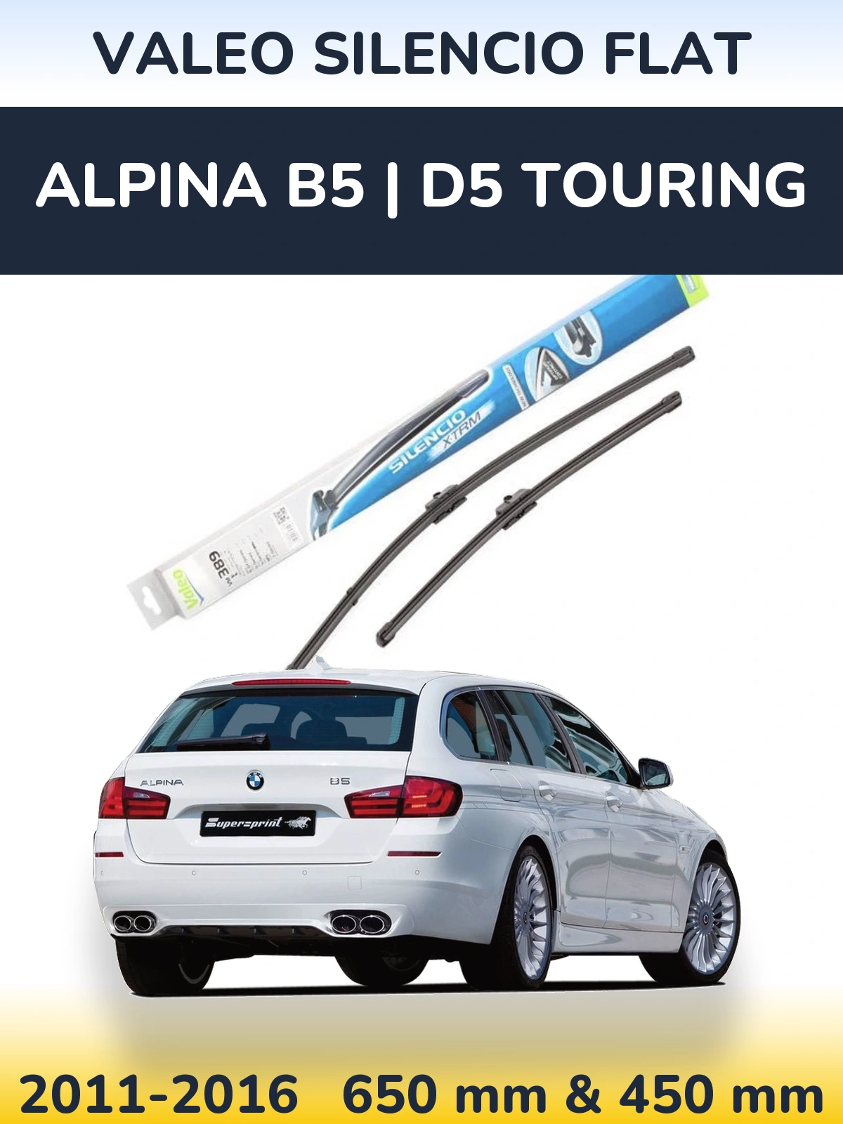 Komplet przednich wycieraczek Valeo Silencio Flat 650 & 450 mm do Alpina B5 | D5 Touring 2011-2016