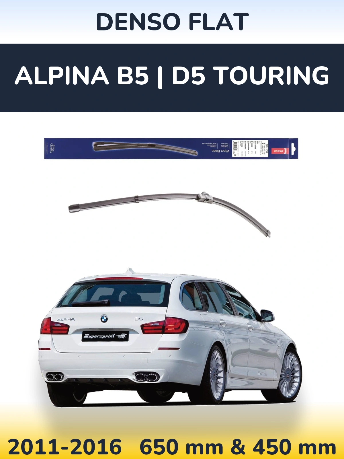 Front wiper blade set Denso Flat 650 & 450 mm for Alpina B5 | D5 Touring 2011-2016