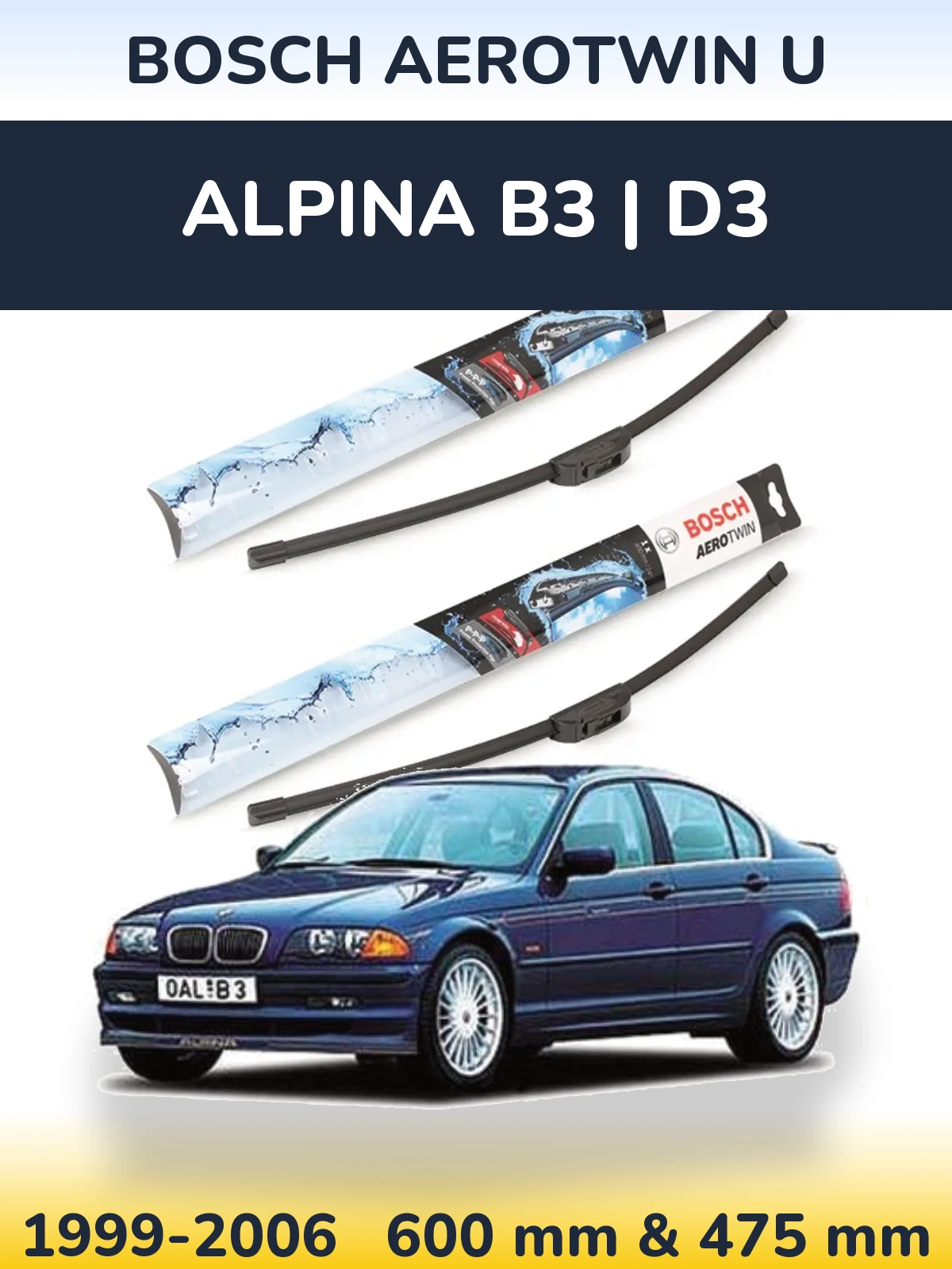 Front wiper blade set BOSCH AeroTwin U 600 & 475 mm for Alpina B3 | D3 1999-2006