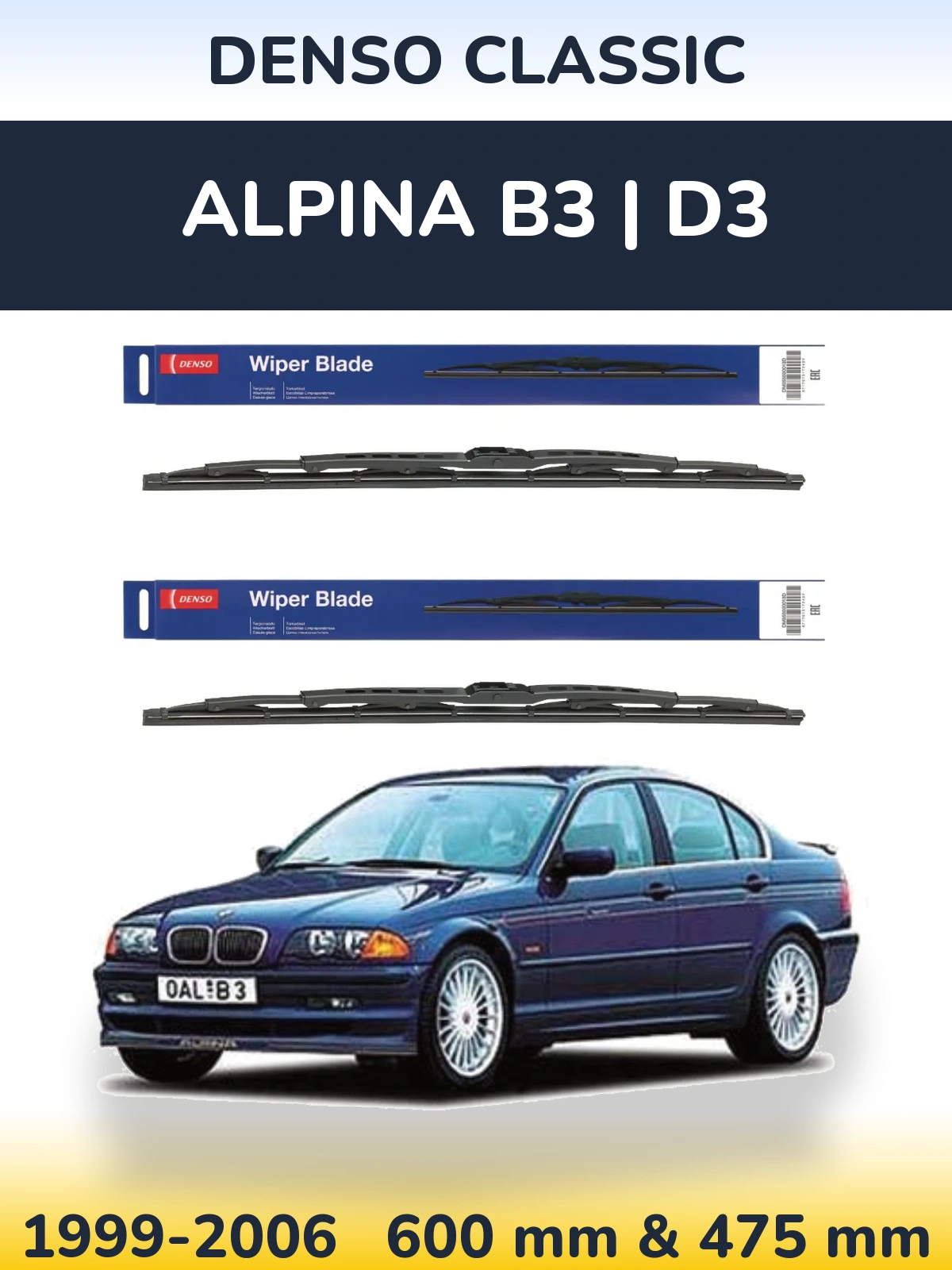Front wiper blade set Denso Classic 600 & 475 mm for Alpina B3 | D3 1999-2006