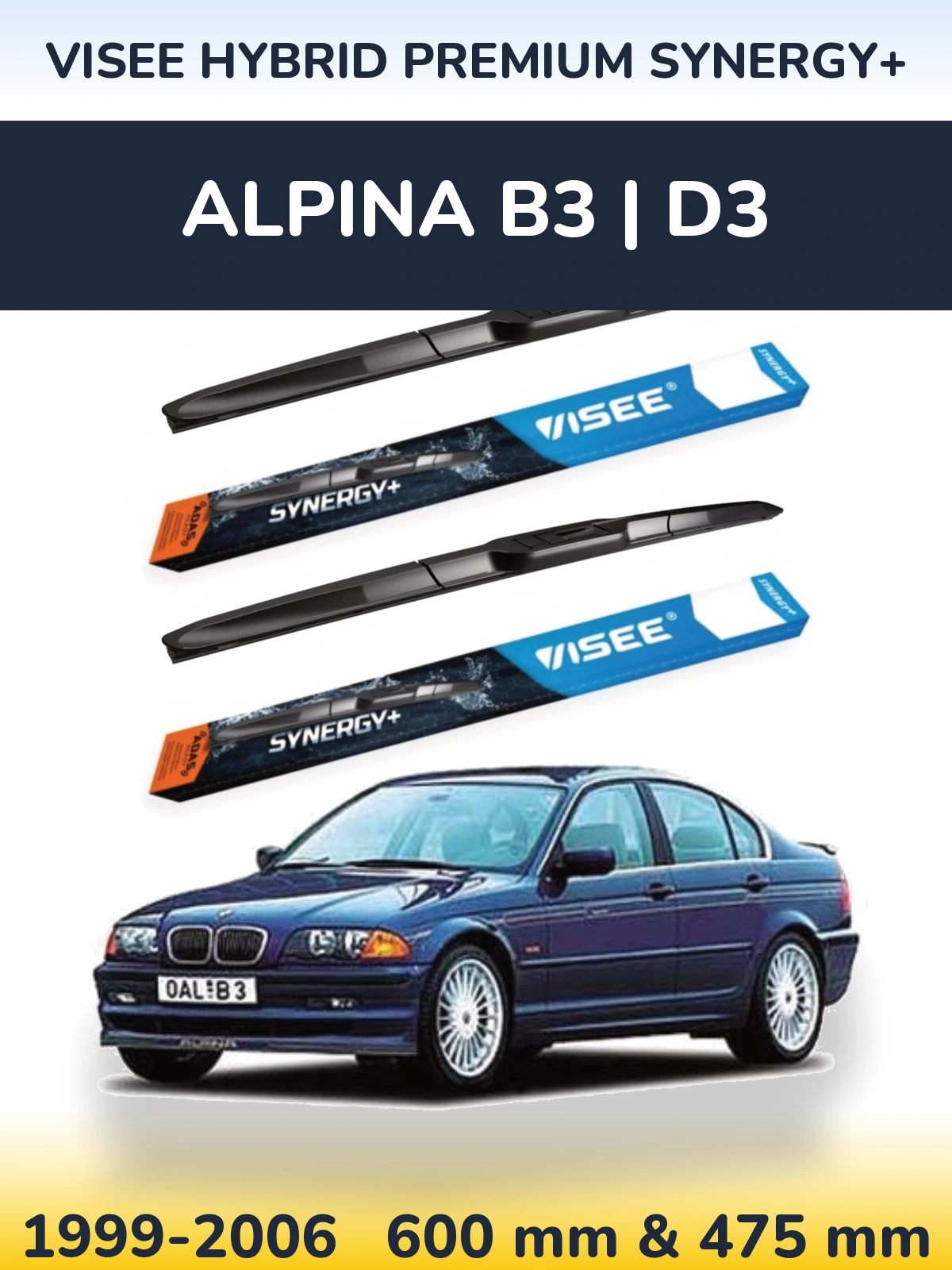 Front wiper blade set VISEE HYBRID PREMIUM SYNERGY+ 600 & 475 mm for Alpina B3 | D3 1999-2006