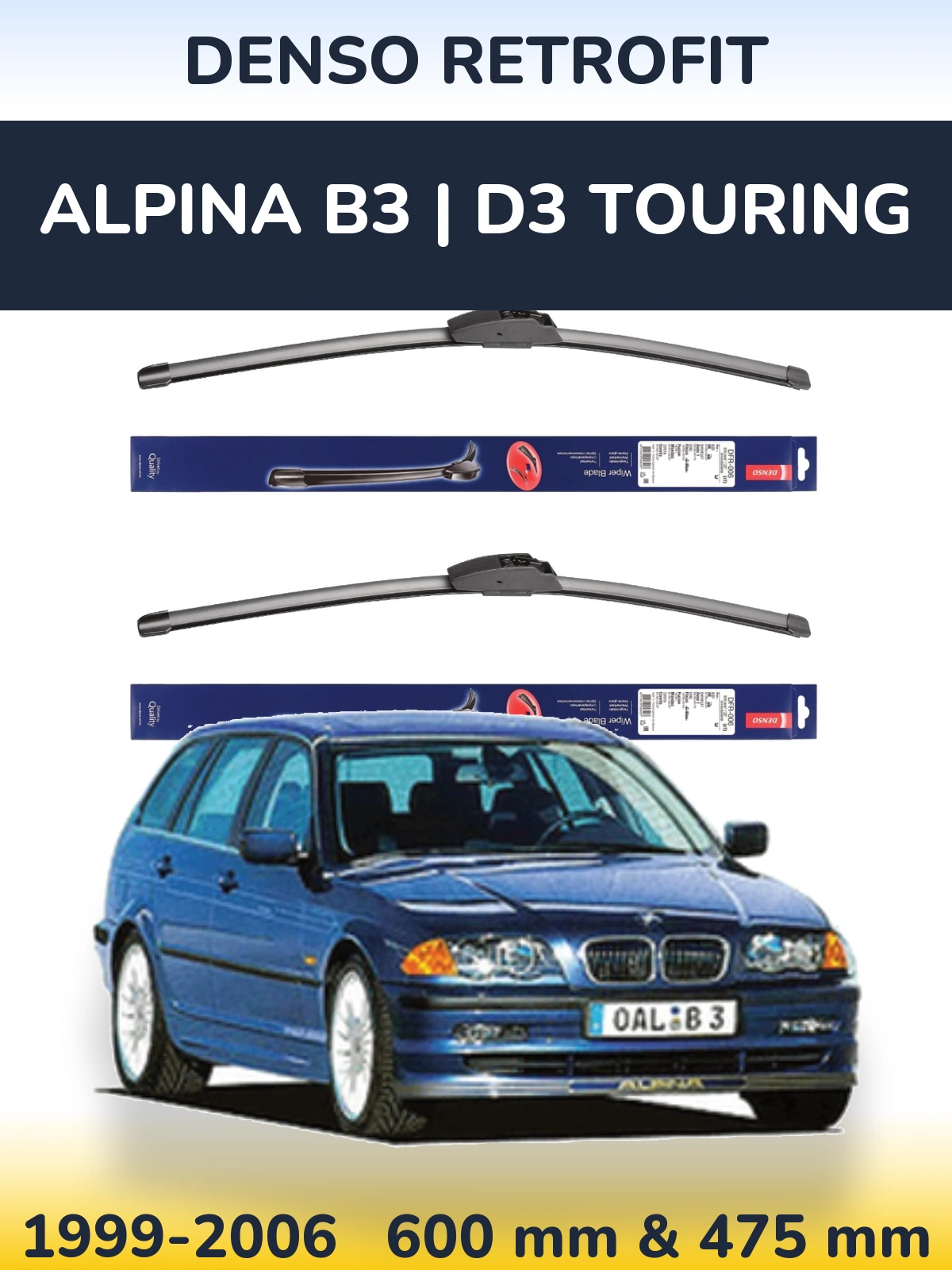 Комплект передних дворников Denso Retrofit 600 & 475 мм для Alpina B3 | D3 Touring 1999-2006
