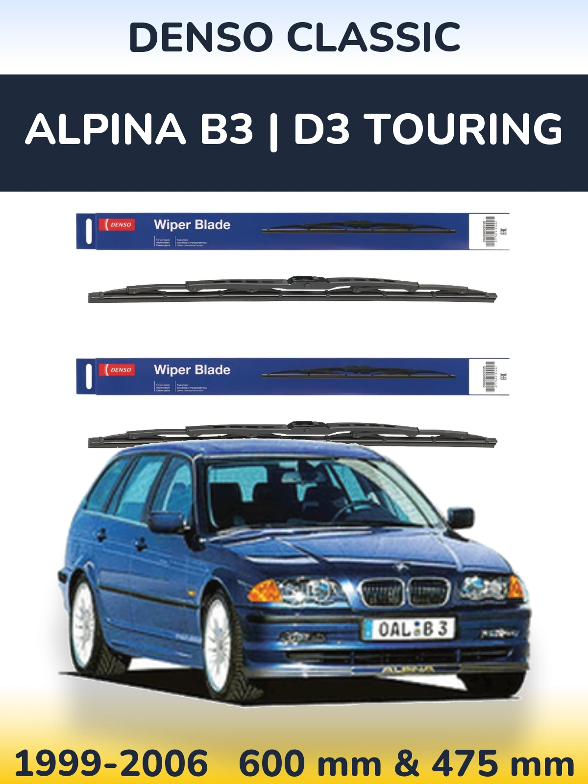 Komplet przednich wycieraczek Denso Classic 600 & 475 mm do Alpina B3 | D3 Touring 1999-2006