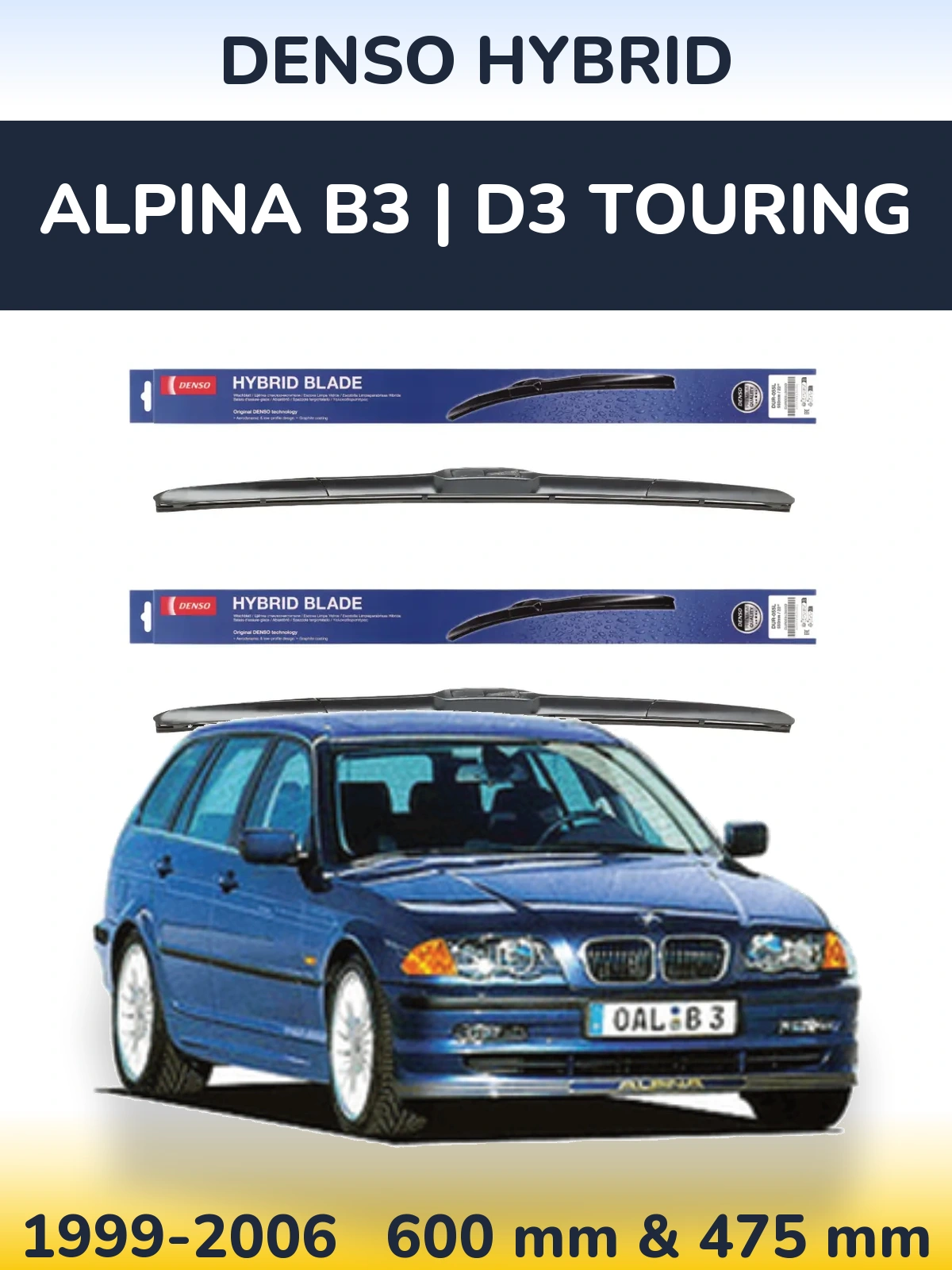 Комплект передніх щіток Denso Hybrid 600 & 475 мм для Alpina B3 | D3 Touring 1999-2006