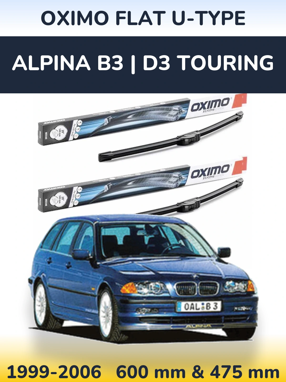 Комплект передніх щіток Oximo Flat U-type 600 & 475 мм для Alpina B3 | D3 Touring 1999-2006