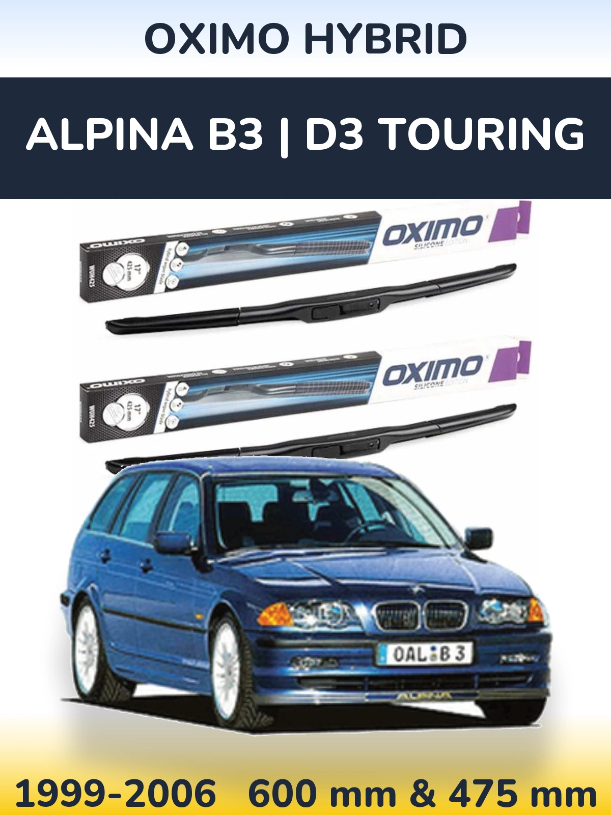Комплект передніх щіток Oximo Hybrid 600 & 475 мм для Alpina B3 | D3 Touring 1999-2006