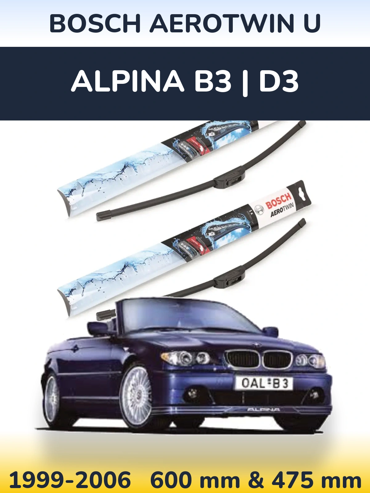 Komplet przednich wycieraczek BOSCH AeroTwin U 600 & 475 mm do Alpina B3 | D3 1999-2006