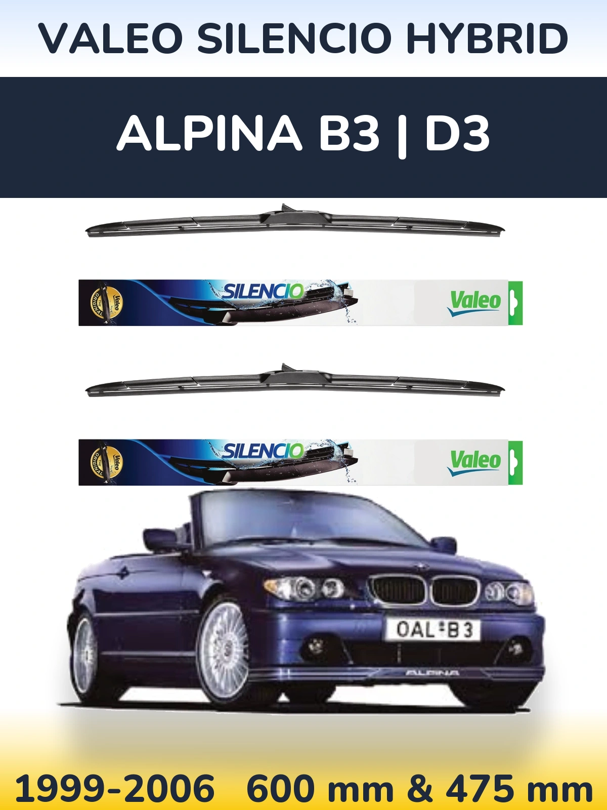 Комплект передніх щіток Valeo Silencio Hybrid 600 & 475 мм для Alpina B3 | D3 1999-2006