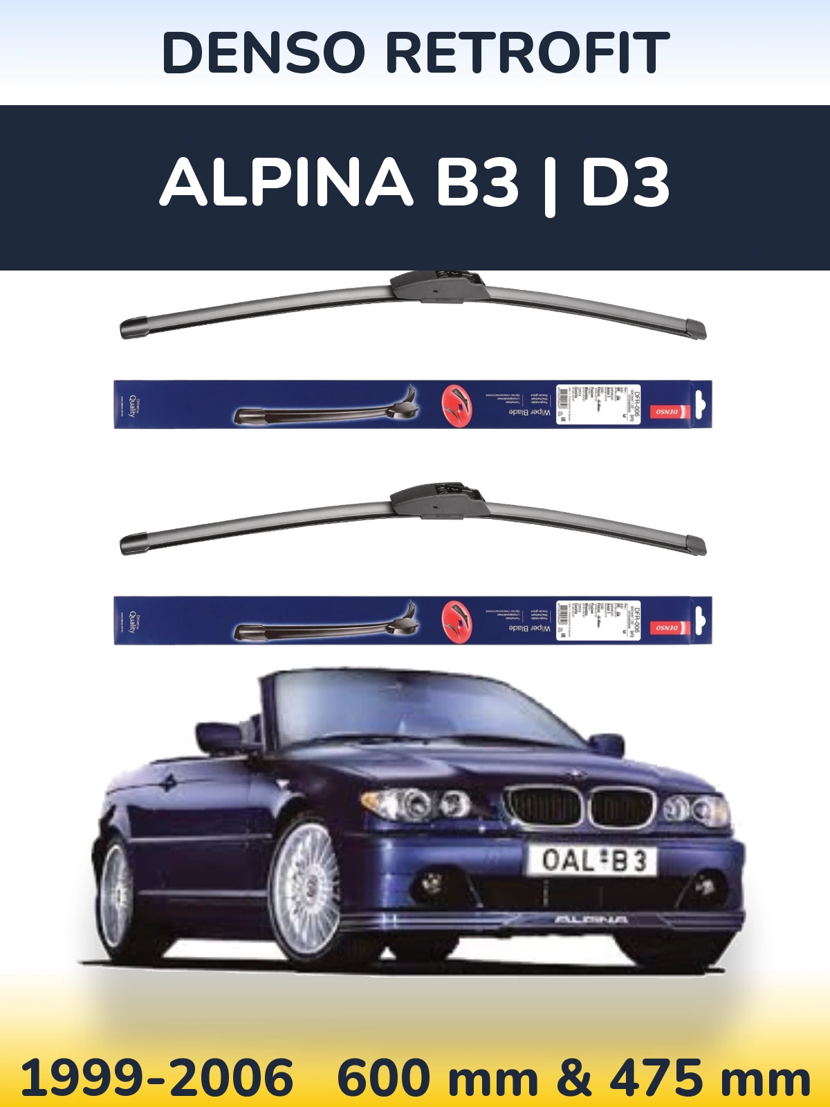 Front wiper blade set Denso Retrofit 600 & 475 mm for Alpina B3 | D3 1999-2006