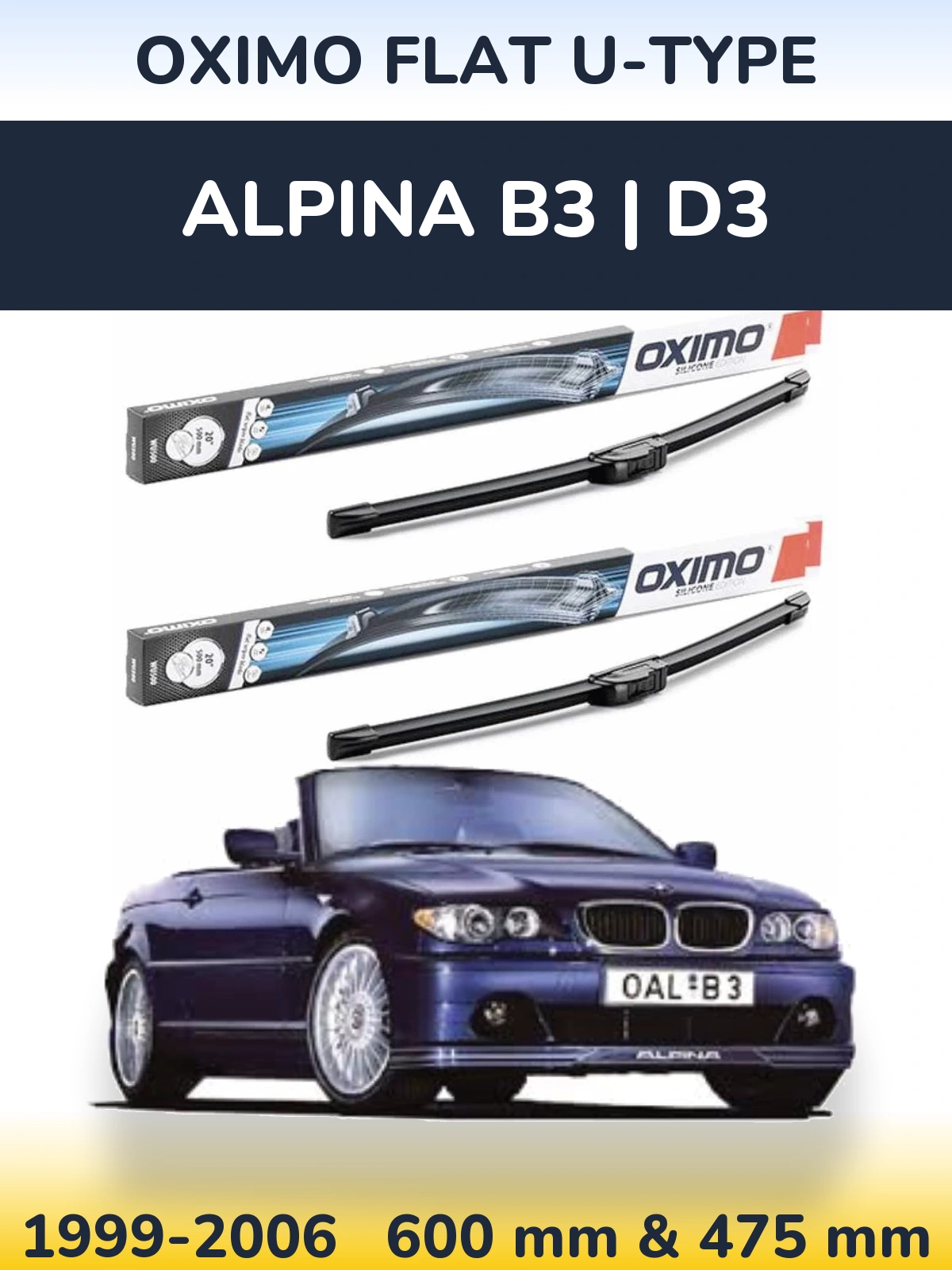 Комплект передніх щіток Oximo Flat U-type 600 & 475 мм для Alpina B3 | D3 1999-2006
