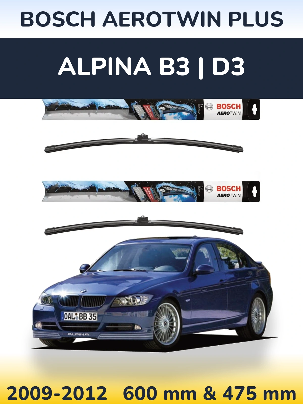 Front wiper blade set BOSCH AeroTwin Plus 600 & 475 mm for Alpina B3 | D3 2009-2012