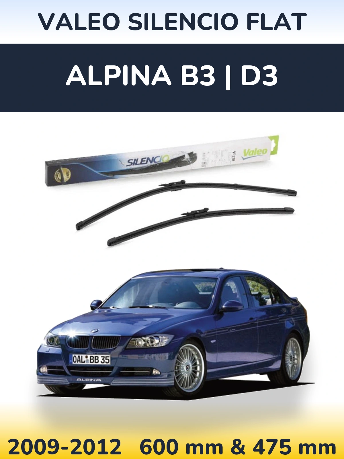 Komplet przednich wycieraczek Valeo Silencio Flat 600 & 475 mm do Alpina B3 | D3 2009-2012