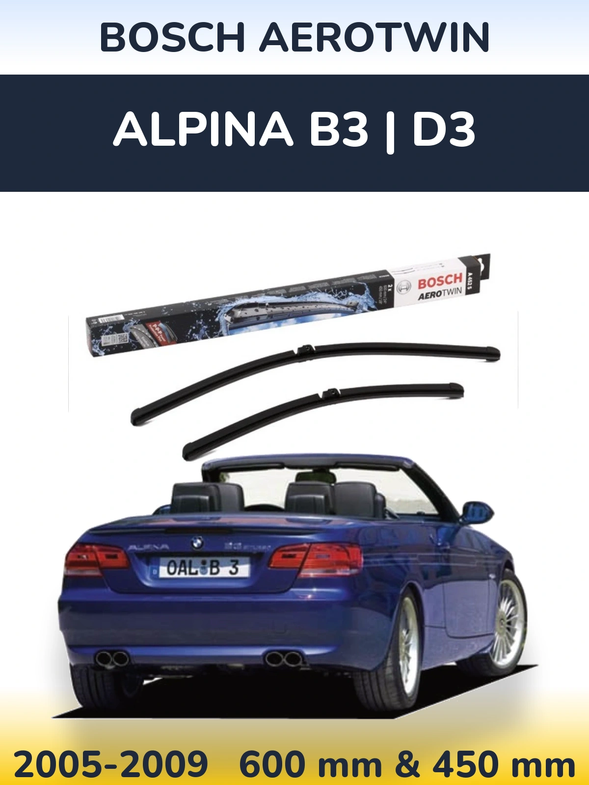Комплект передних дворников BOSCH AeroTwin 600 & 450 мм для Alpina B3 | D3 2005-2009