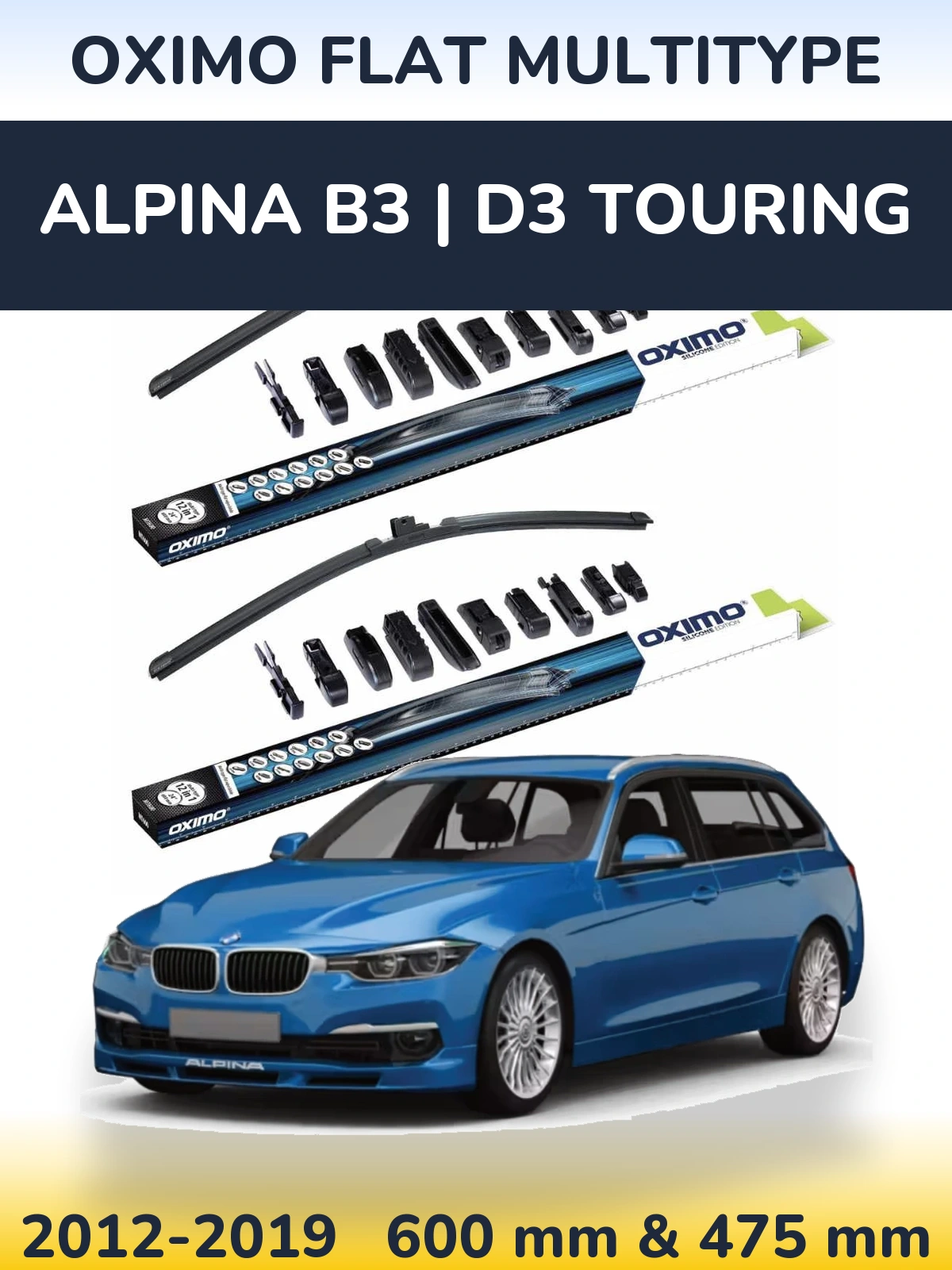 Комплект передних дворников Oximo Flat MultiТипe 600 & 475 мм для Alpina B3 | D3 Touring 2012-2019