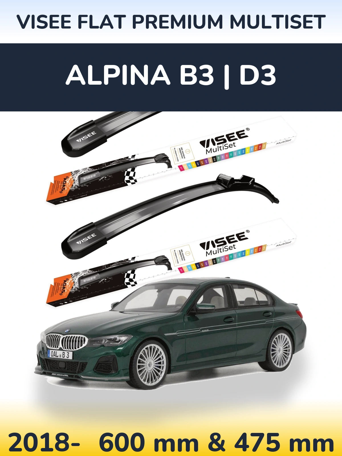 Front wiper blade set VISEE FLAT PREMIUM MultiSet 600 & 475 mm for Alpina B3 | D3 2018-2026