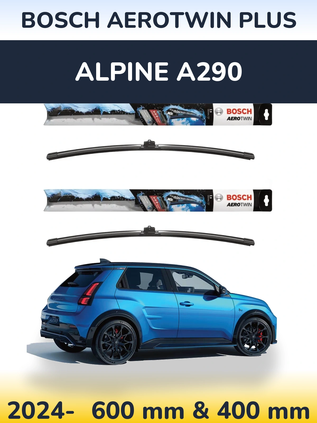 Komplet przednich wycieraczek BOSCH AeroTwin Plus 600 & 400 mm do Alpine A290 2024-2026