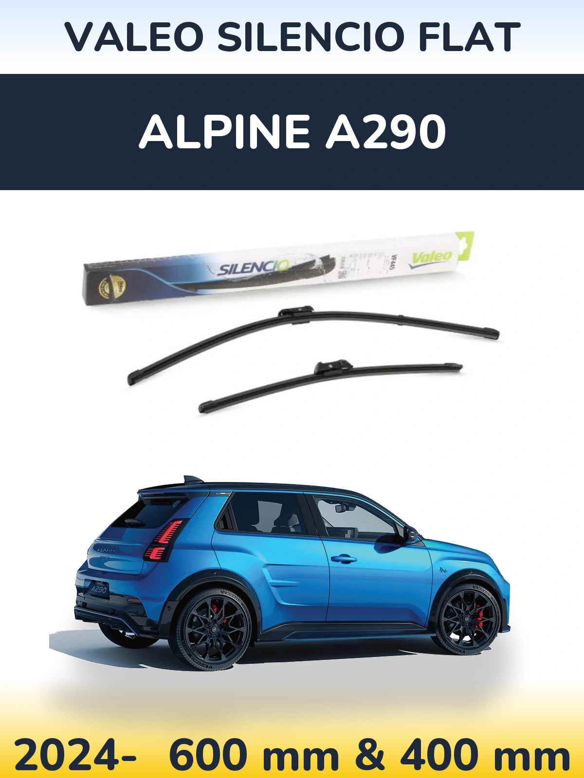 Front wiper blade set Valeo Silencio Flat 600 & 400 mm for Alpine A290 2024-2026