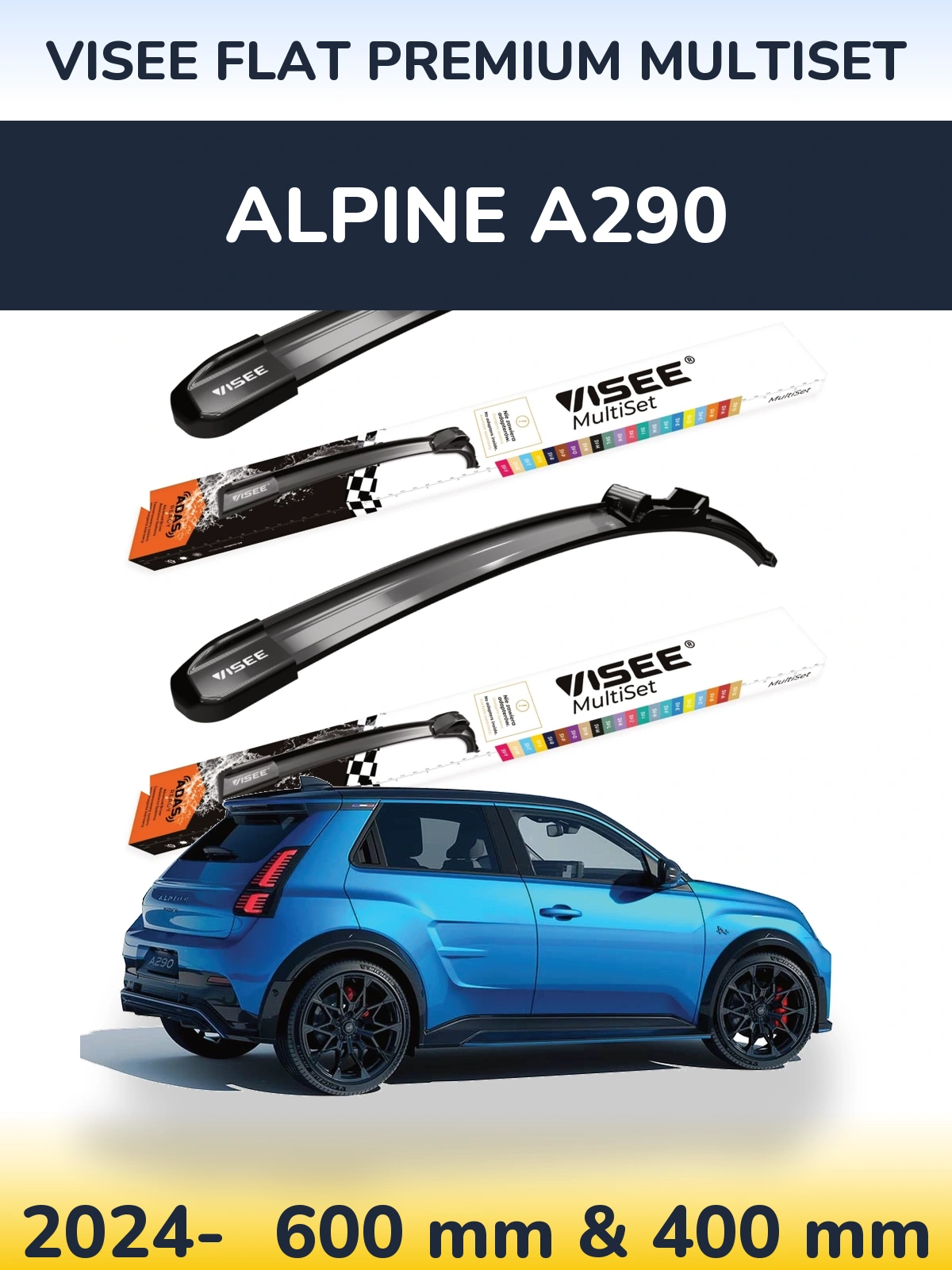 Комплект передних дворников VISEE FLAT PREMIUM MultiSet 600 & 400 мм для Alpine A290 2024-2026