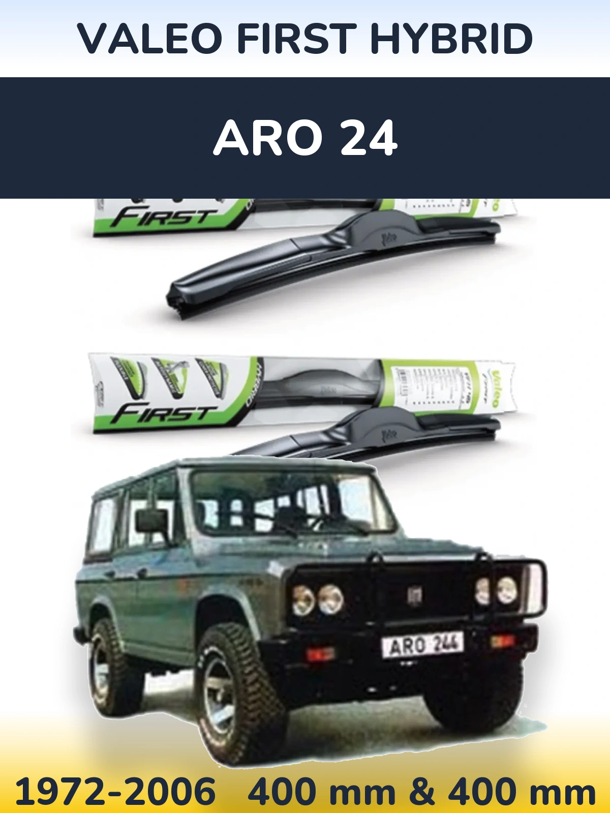 Front wiper blade set Valeo First Hybrid 400 & 400 mm for ARO 24 1972-2006