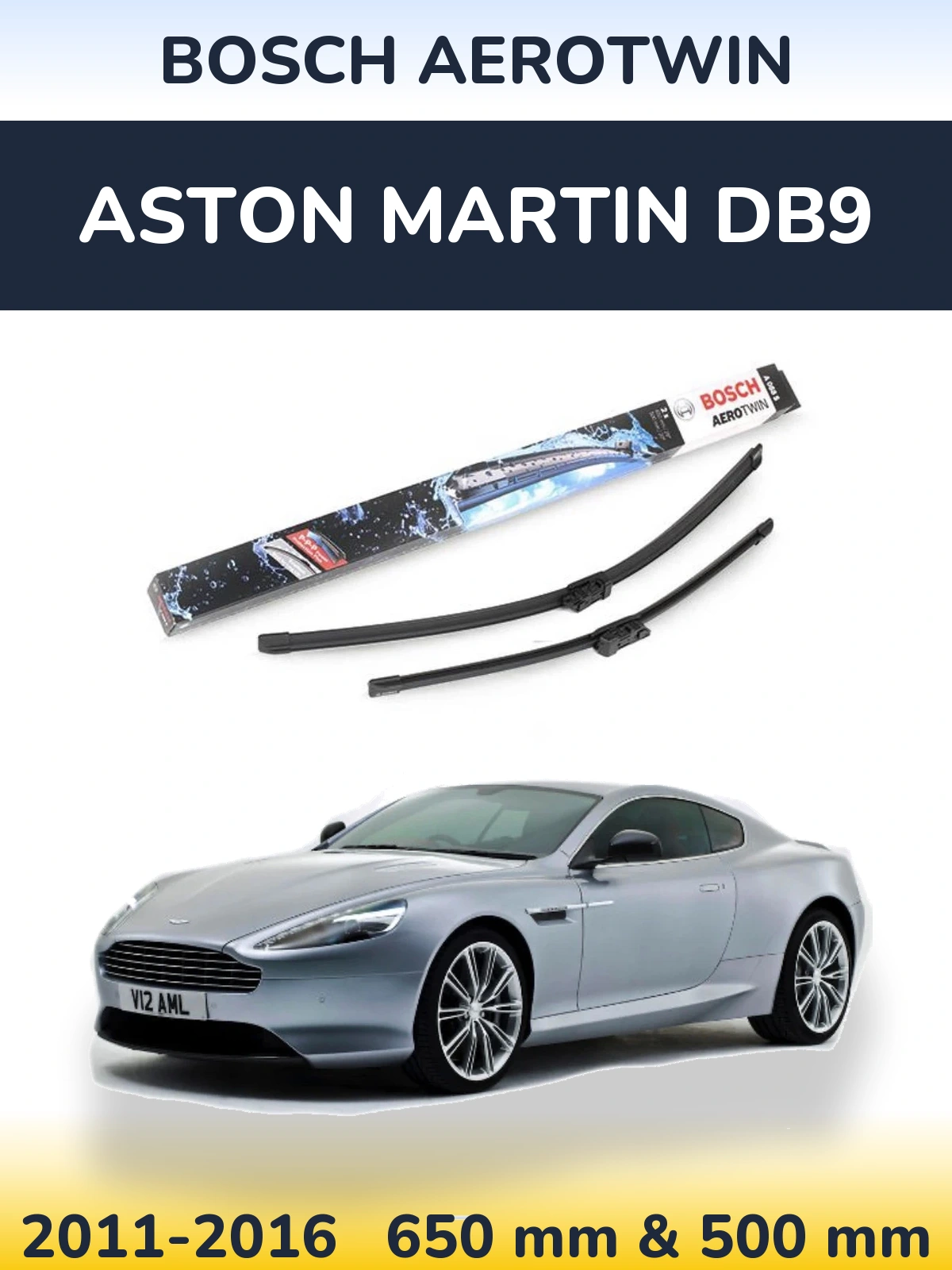 Комплект передніх щіток BOSCH AeroTwin 650 & 500 мм для Aston Martin DB9 2011-2016