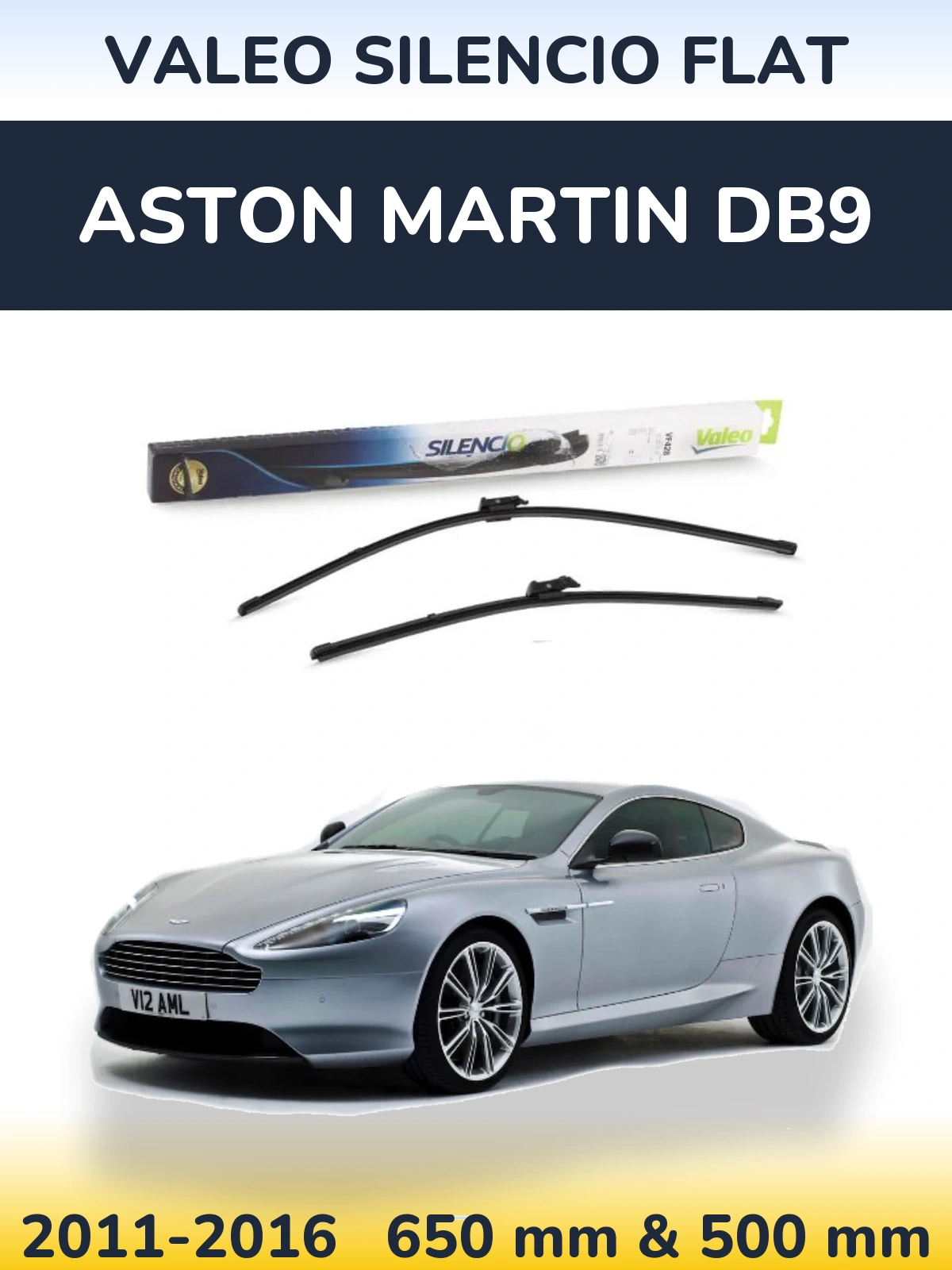 Komplet przednich wycieraczek Valeo Silencio Flat 650 & 500 mm do Aston Martin DB9 2011-2016