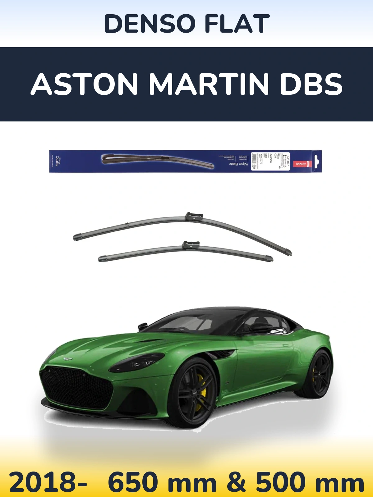 Front wiper blade set Denso Flat 650 & 500 mm for Aston Martin DBS 2018-2026