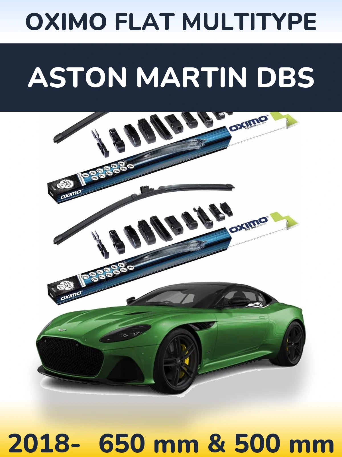 Komplet przednich wycieraczek Oximo Flat MultiType 650 & 500 mm do Aston Martin DBS Superleggera 2018-2026
