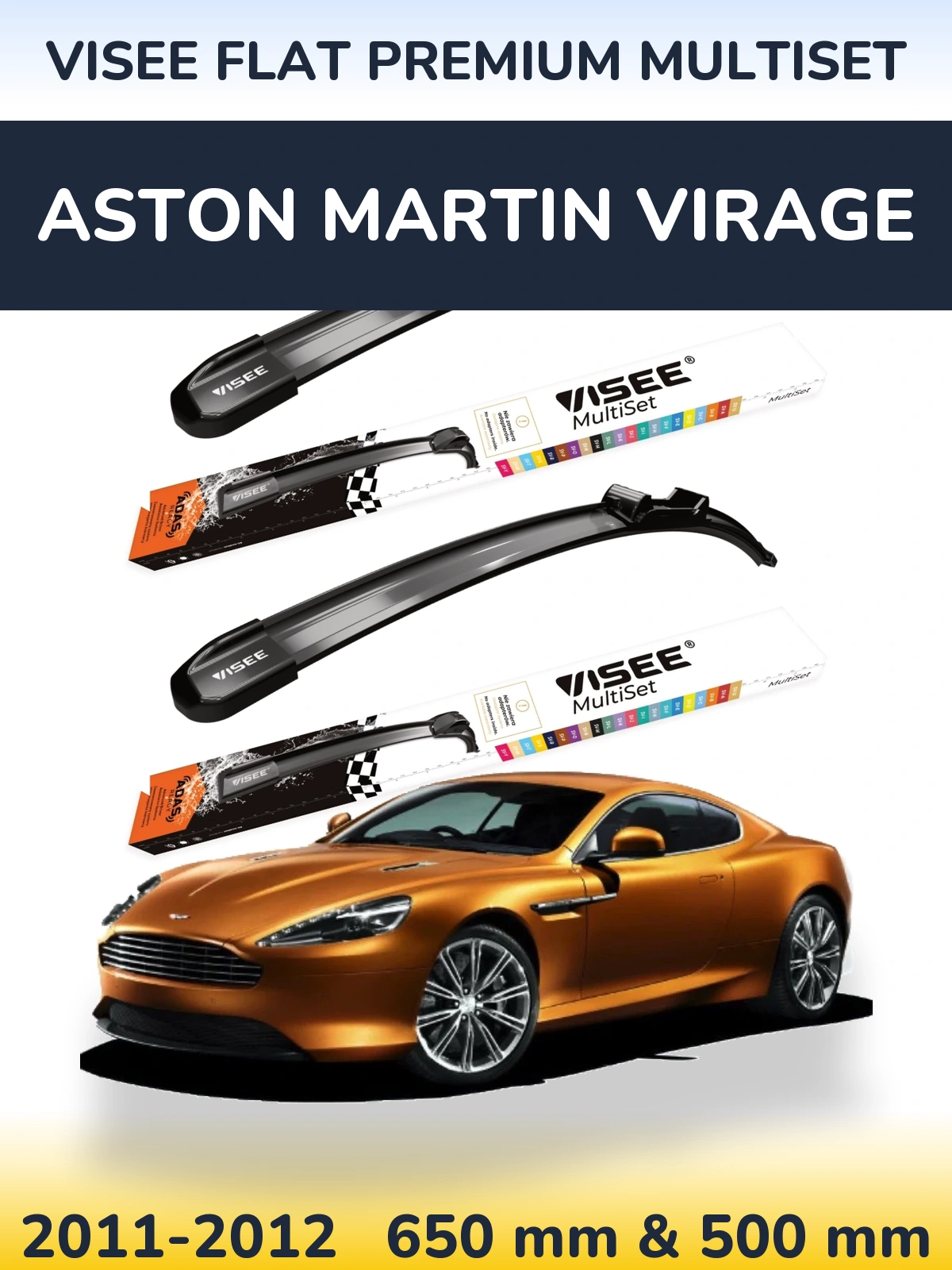 Komplet przednich wycieraczek VISEE FLAT PREMIUM MultiSet 650 & 500 mm do Aston Martin Virage 2011-2012