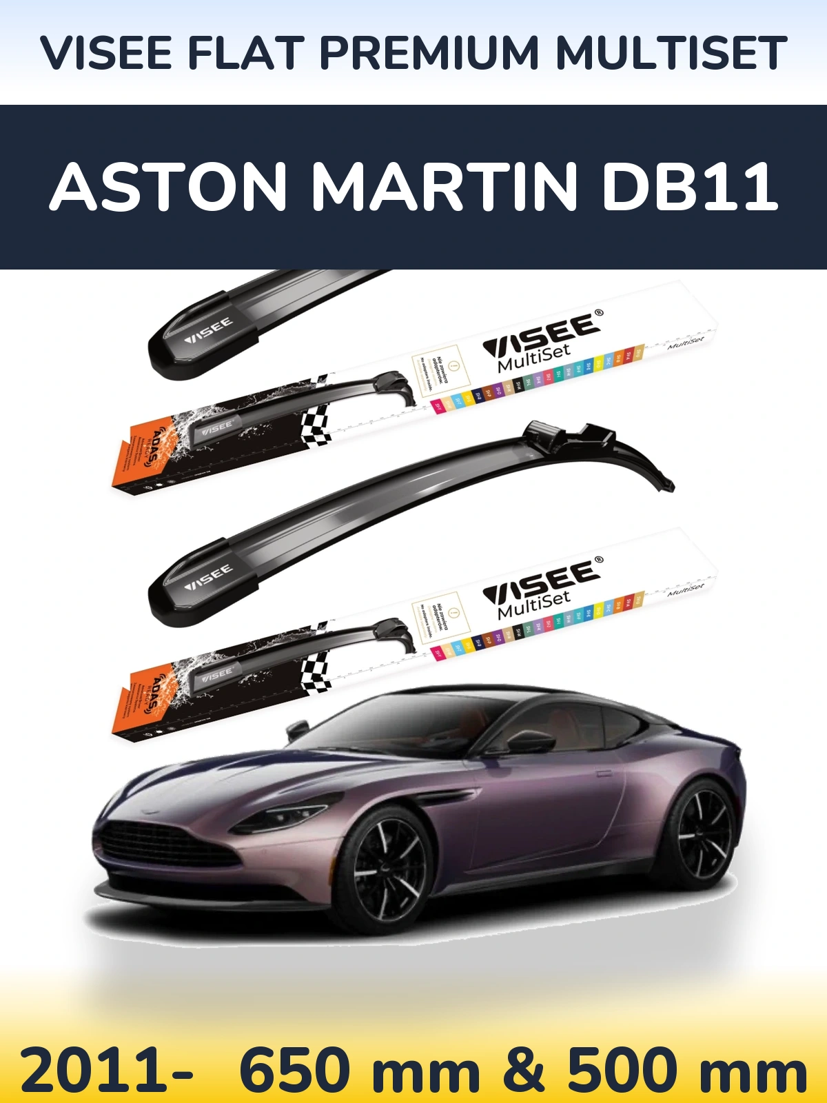 Komplet przednich wycieraczek VISEE FLAT PREMIUM MultiSet 650 & 500 mm do Aston Martin DB11 2011-2026