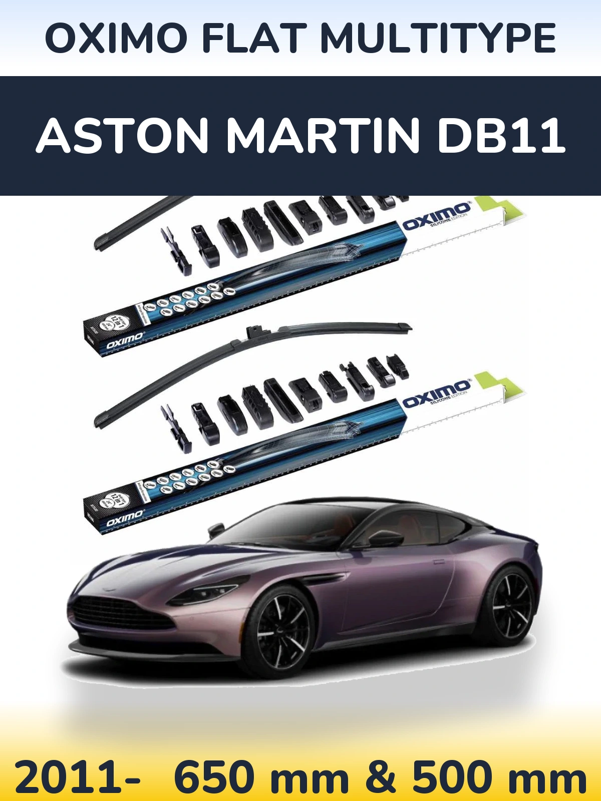Komplet przednich wycieraczek Oximo Flat MultiType 650 & 500 mm do Aston Martin DB11 2011-2026