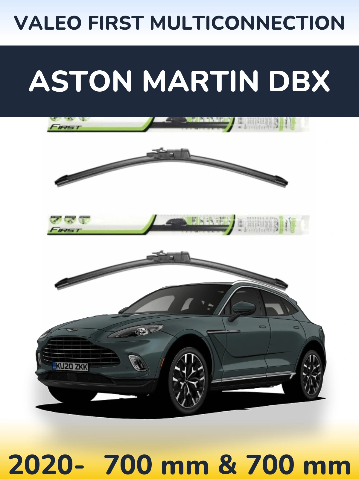 Комплект передніх щіток Valeo First MultiConnection 700 & 700 мм для Aston Martin DBX 2020-2026