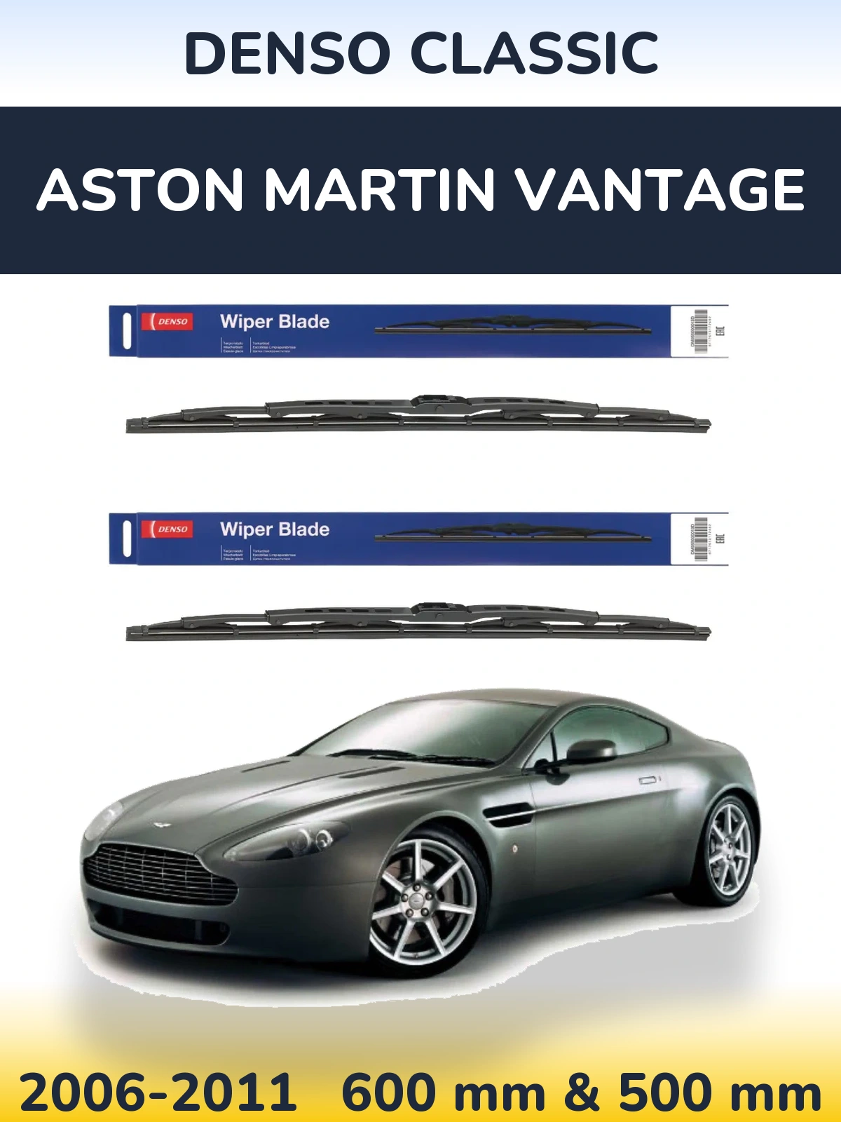 Komplet przednich wycieraczek Denso Classic 600 & 500 mm do Aston Martin Vantage 2006-2011