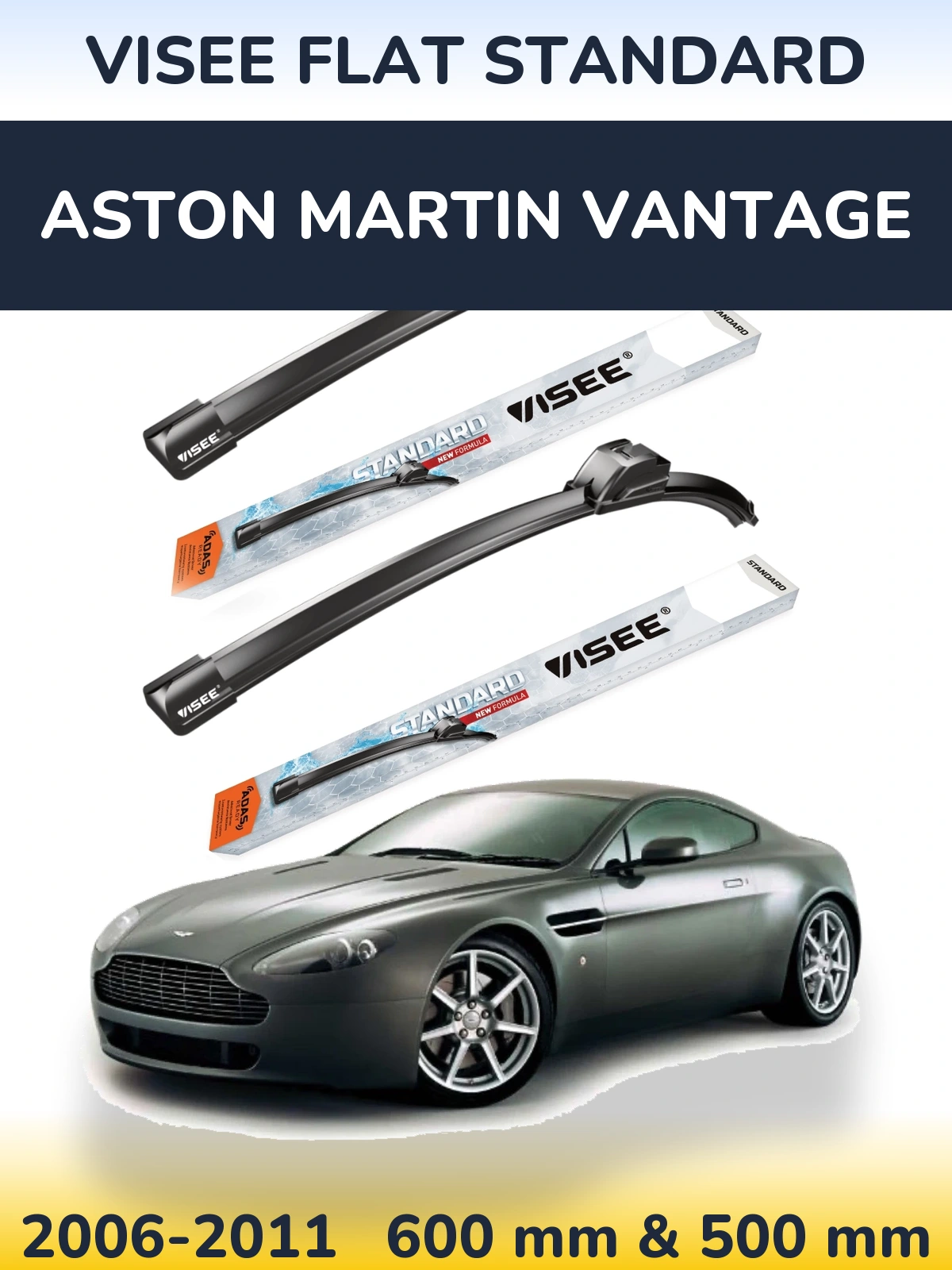 Комплект передніх щіток VISEE FLAT STANDARD 600 & 500 мм для Aston Martin Vantage 2006-2011