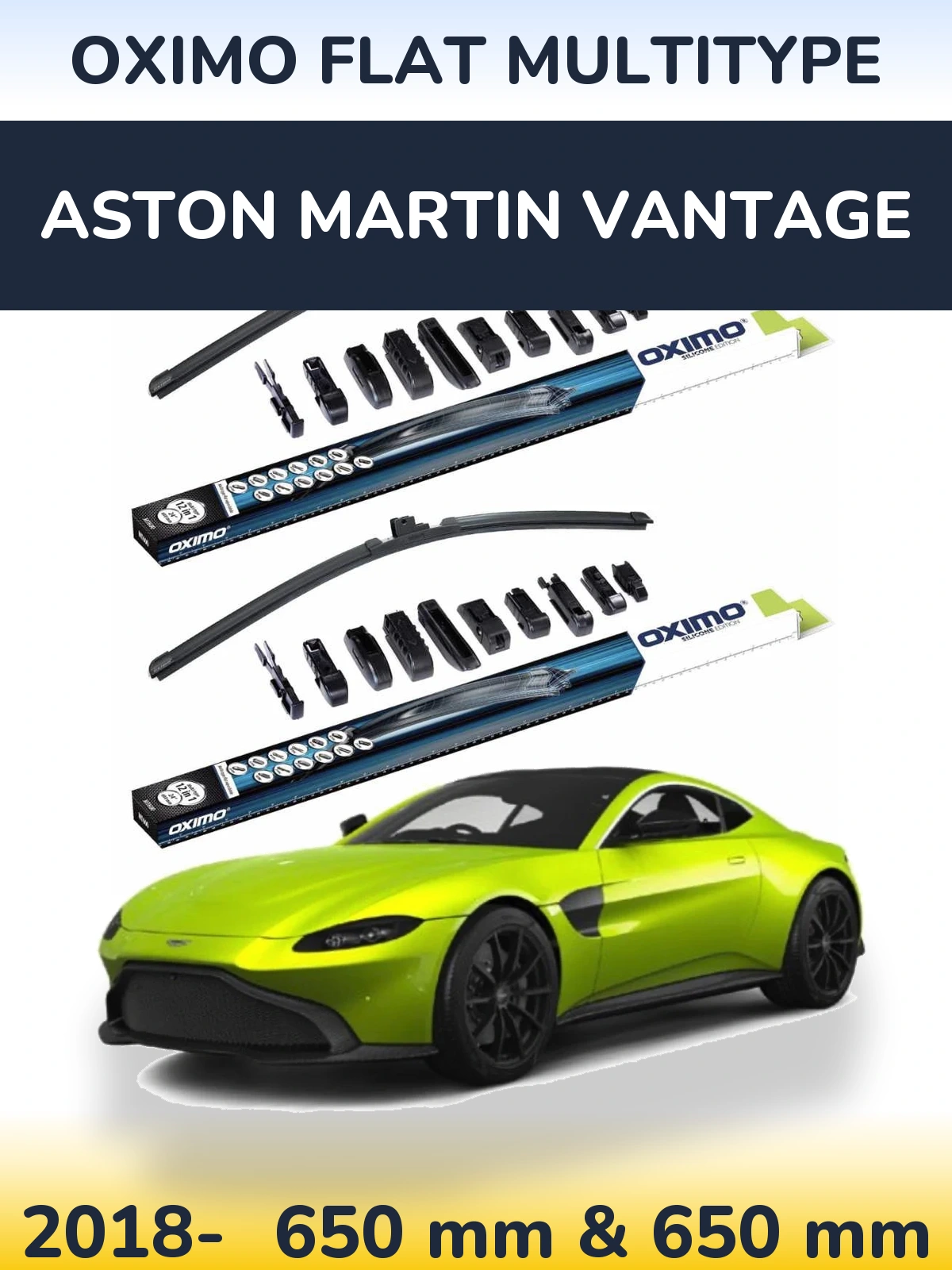 Komplet przednich wycieraczek Oximo Flat MultiType 650 & 650 mm do Aston Martin Vantage 2018-2026