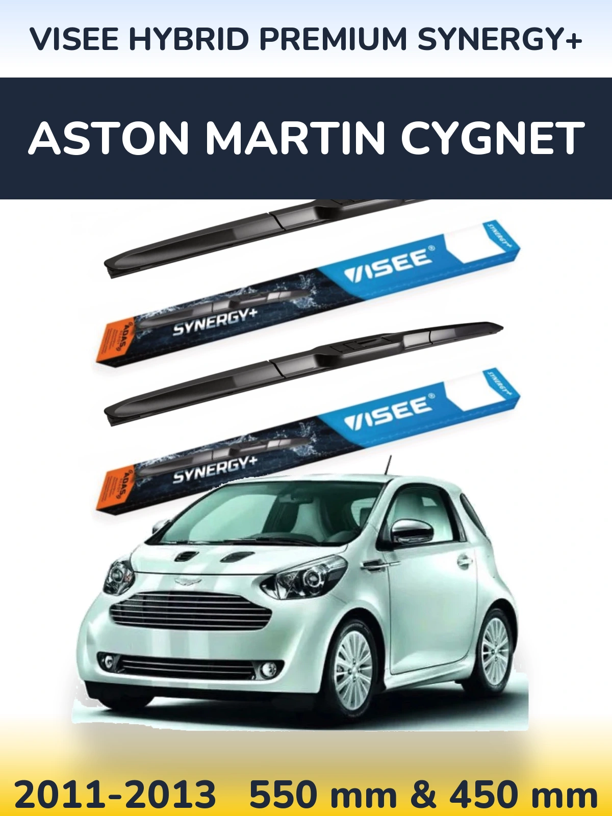 Front wiper blade set VISEE HYBRID PREMIUM SYNERGY+ 550 & 450 mm for Aston Martin Cygnet 2011-2013