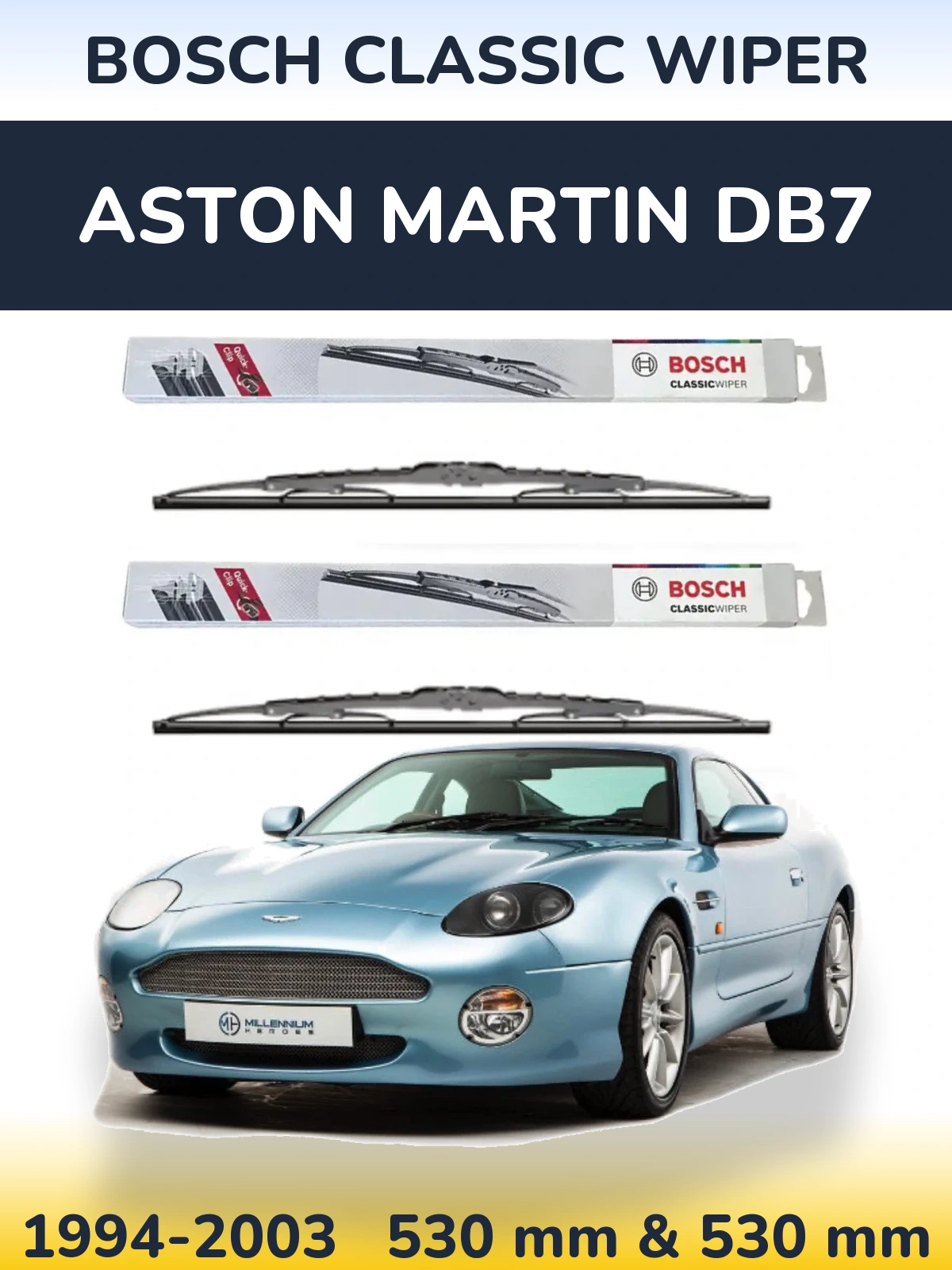 Комплект передних дворников BOSCH Classic Wiper 530 & 530 мм для Aston Martin DB7 1994-2003