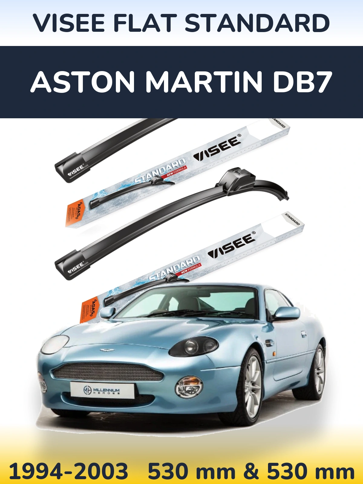 Комплект передних дворников VISEE FLAT STANDARD 530 & 530 мм для Aston Martin DB7 1994-2003