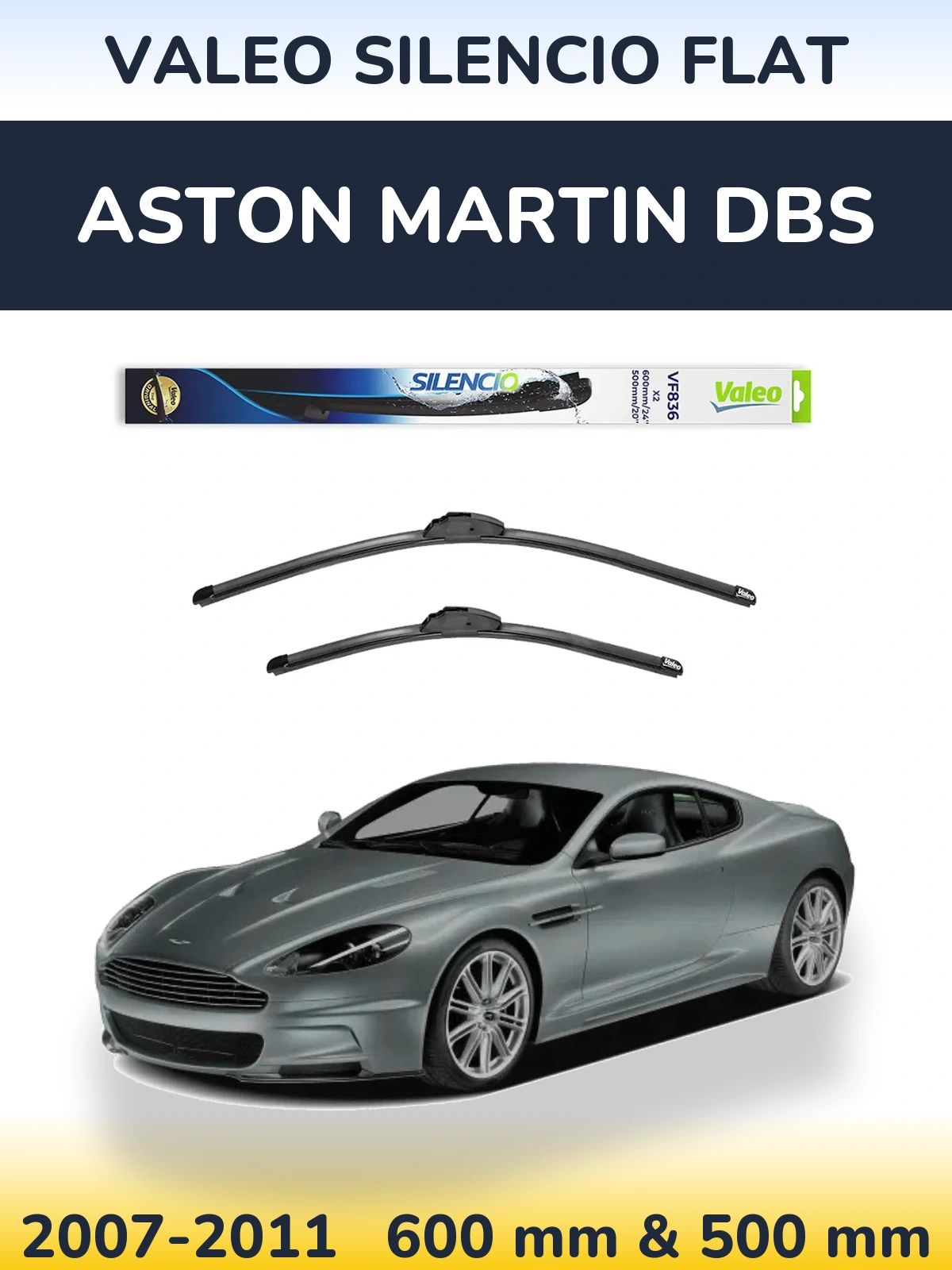 Комплект передних дворников Valeo Silencio Flat 600 & 500 мм для Aston Martin DBS 2007-2011