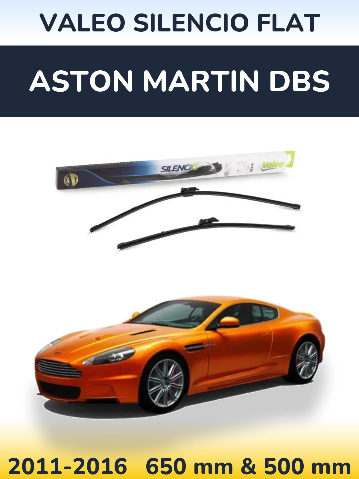 Комплект передних дворников Valeo Silencio Flat 650 & 500 мм для Aston Martin DBS 2011-2016