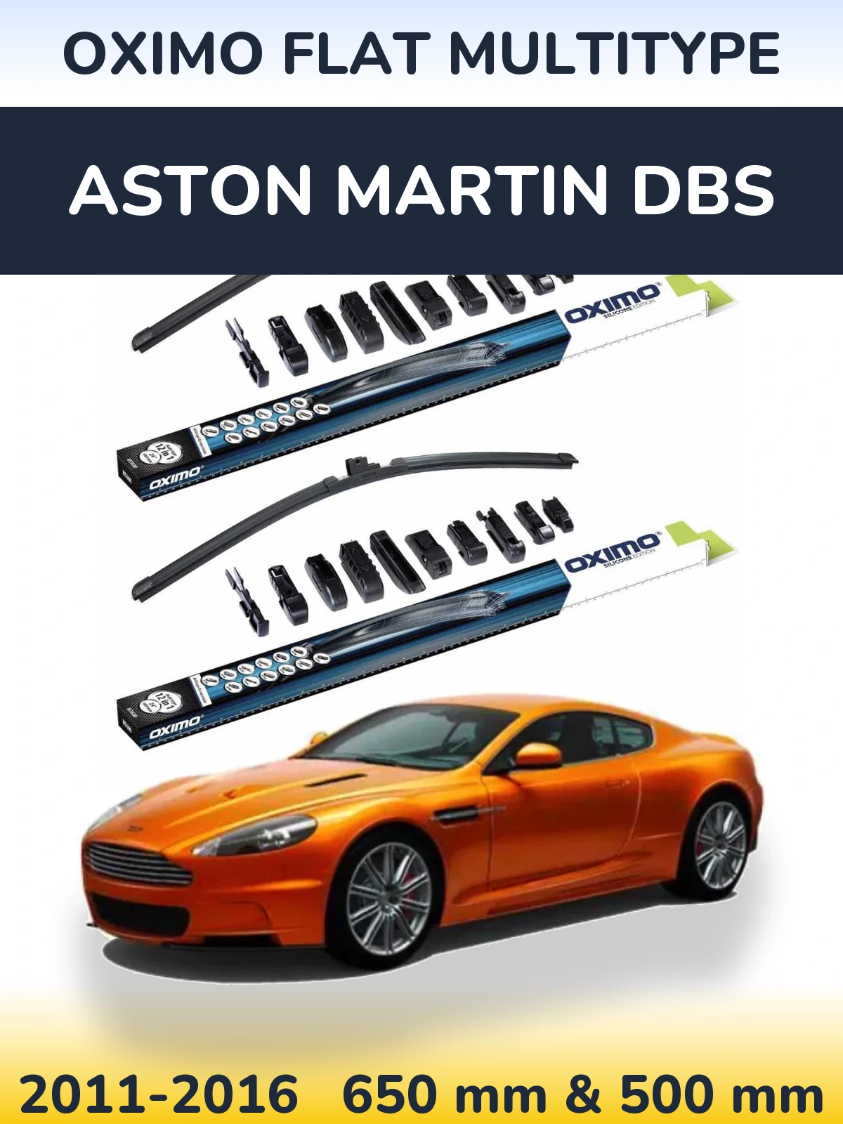 Комплект передних дворников Oximo Flat MultiТипe 650 & 500 мм для Aston Martin DBS 2011-2016