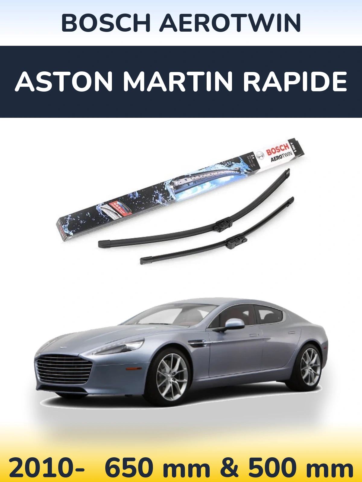 Комплект передних дворников BOSCH AeroTwin 650 & 500 мм для Aston Martin Rapide 2010-2026