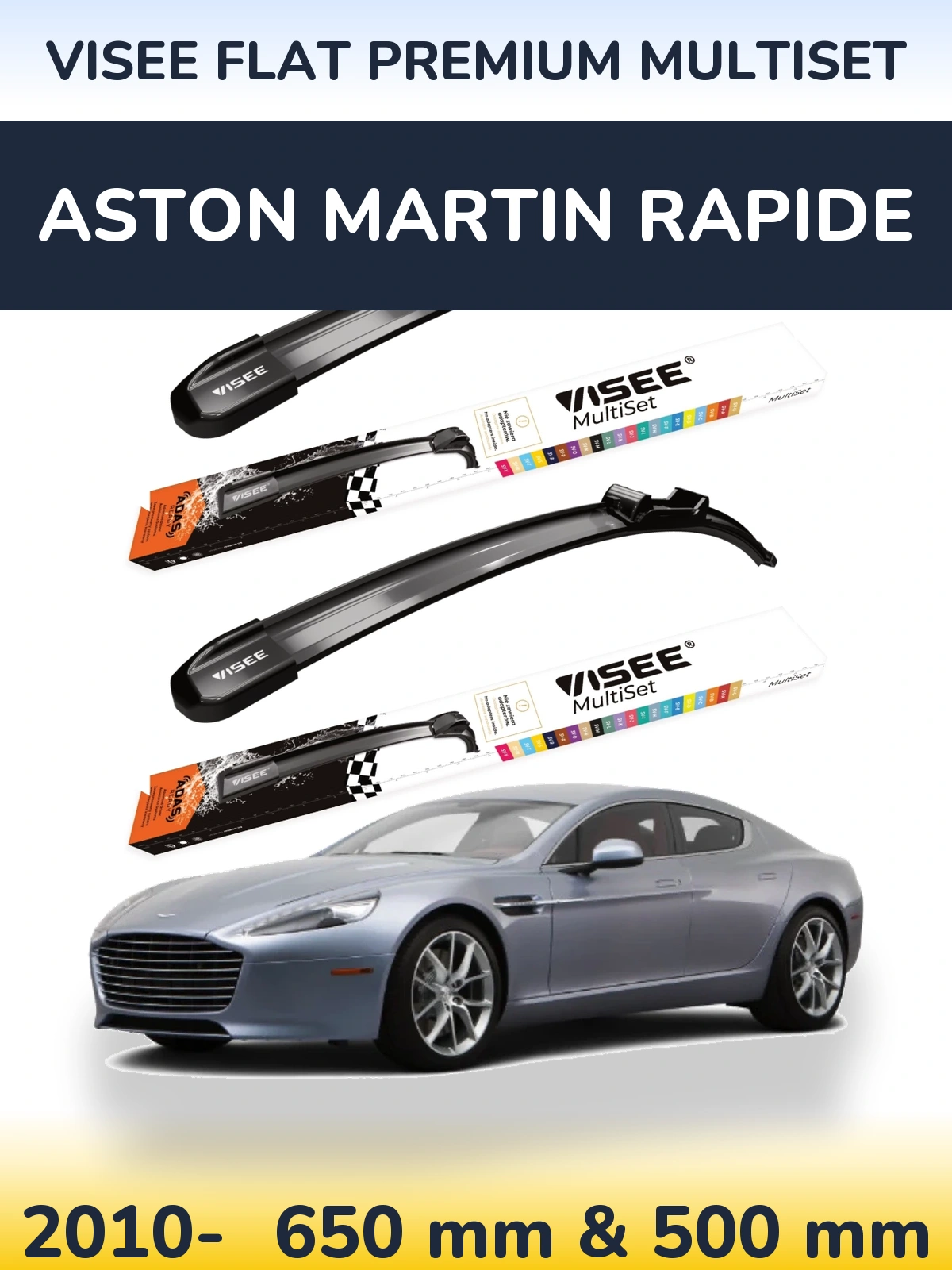 Комплект передніх щіток VISEE FLAT PREMIUM MultiSet 650 & 500 мм для Aston Martin Rapide 2010-2026