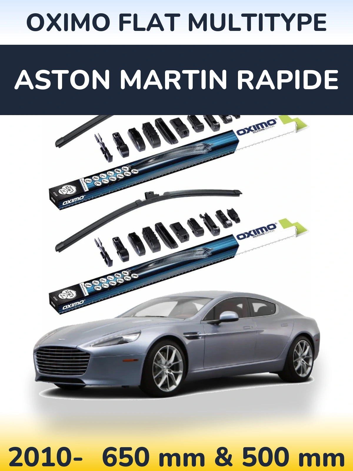Комплект передніх щіток Oximo Flat MultiТипe 650 & 500 мм для Aston Martin Rapide 2010-2026