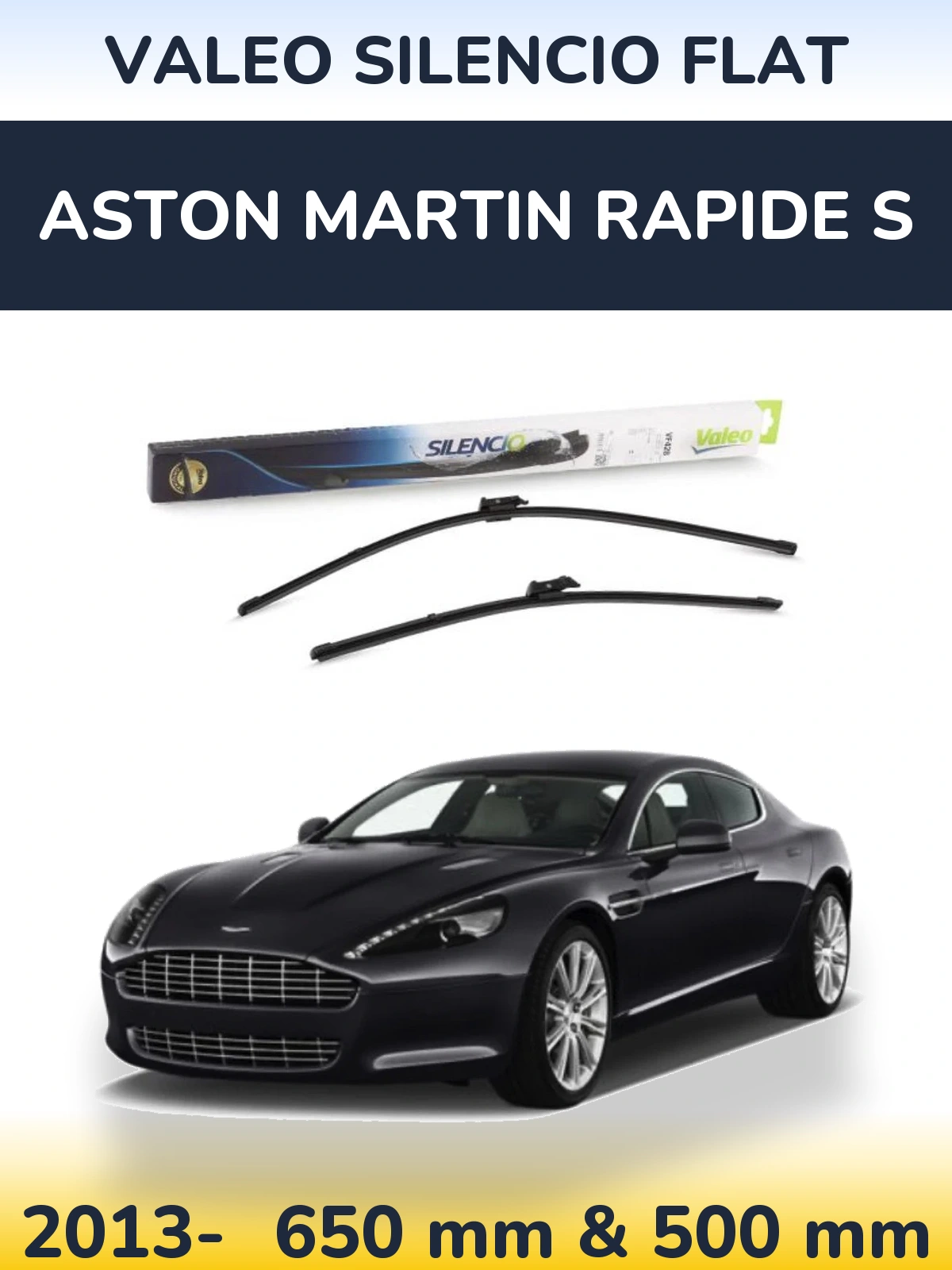 Комплект передних дворников Valeo Silencio Flat 650 & 500 мм для Aston Martin Rapide S 2013-2026